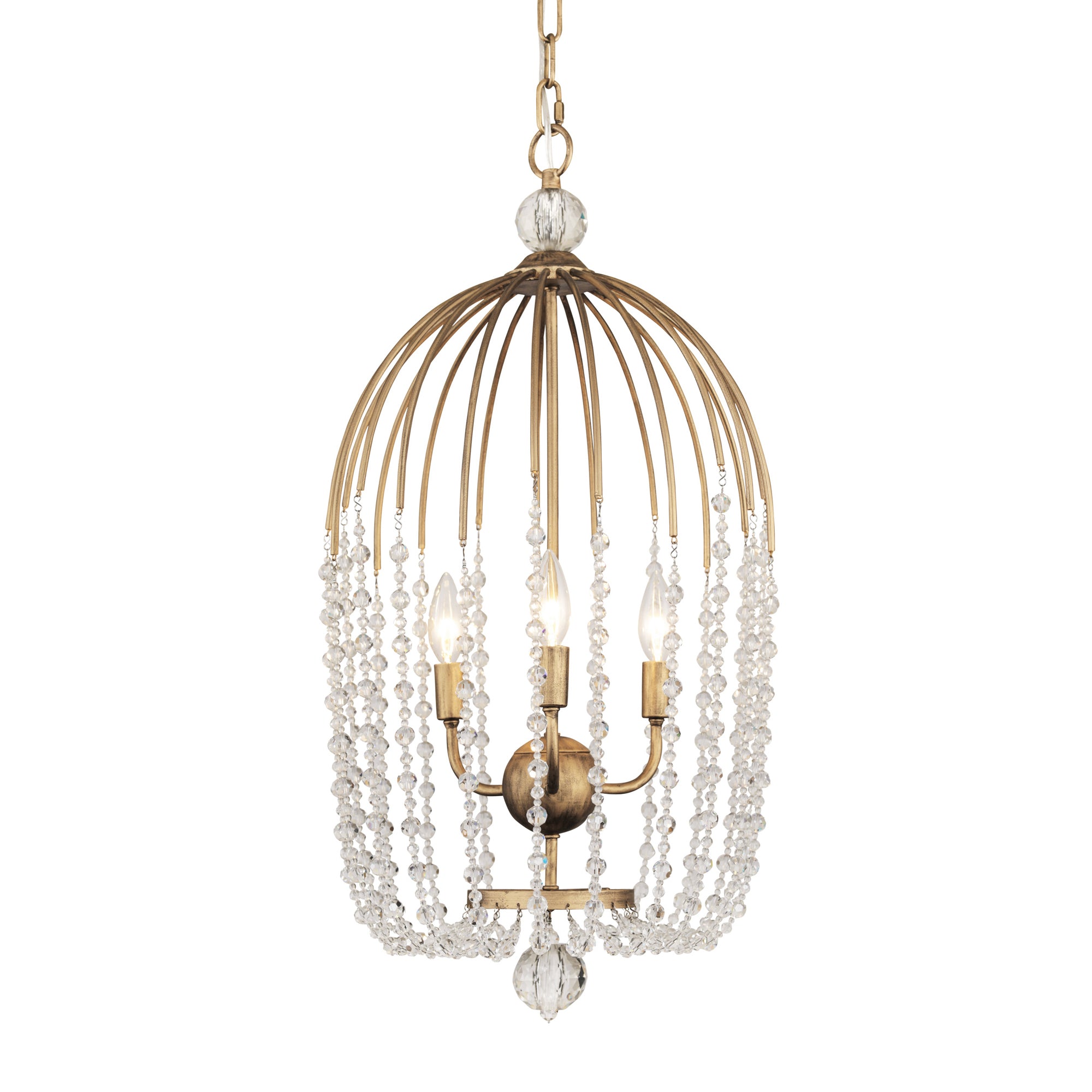 Voliere 3 Light Crystal Tall Pendant - Havana Gold
