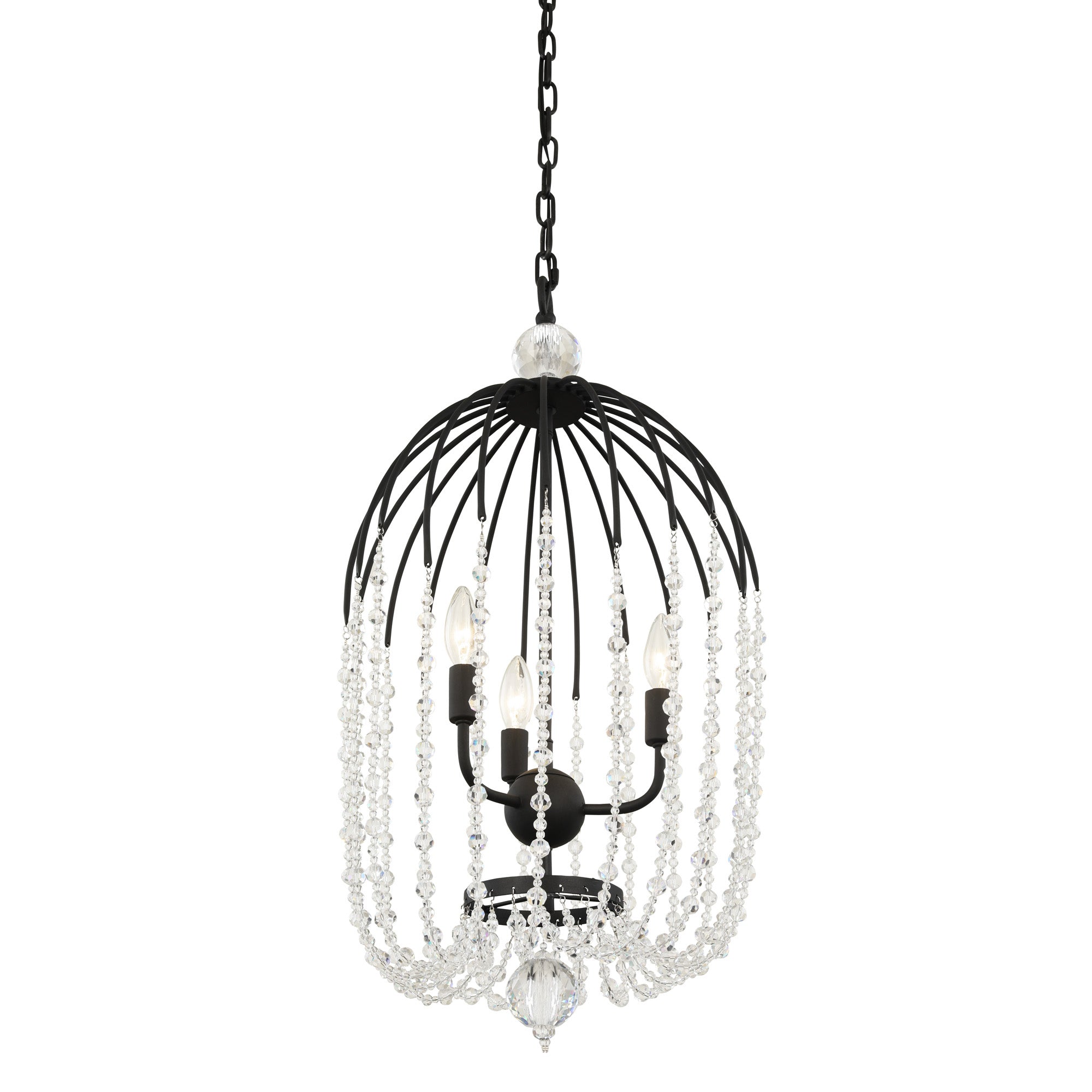 Voliere 3 Light Crystal Tall Pendant - Matte Black
