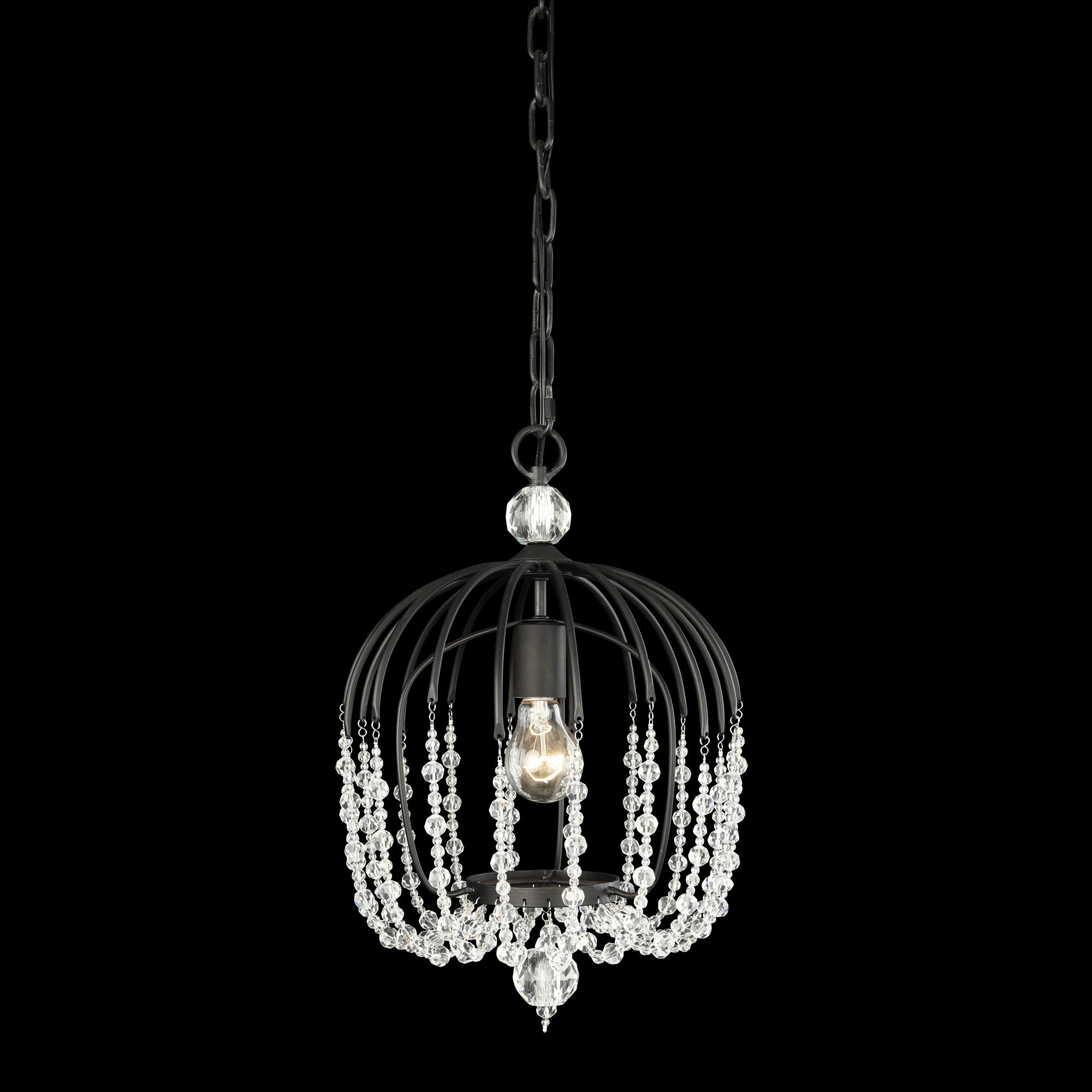 Voliere 1 Light Crystal Pendant - Matte Black