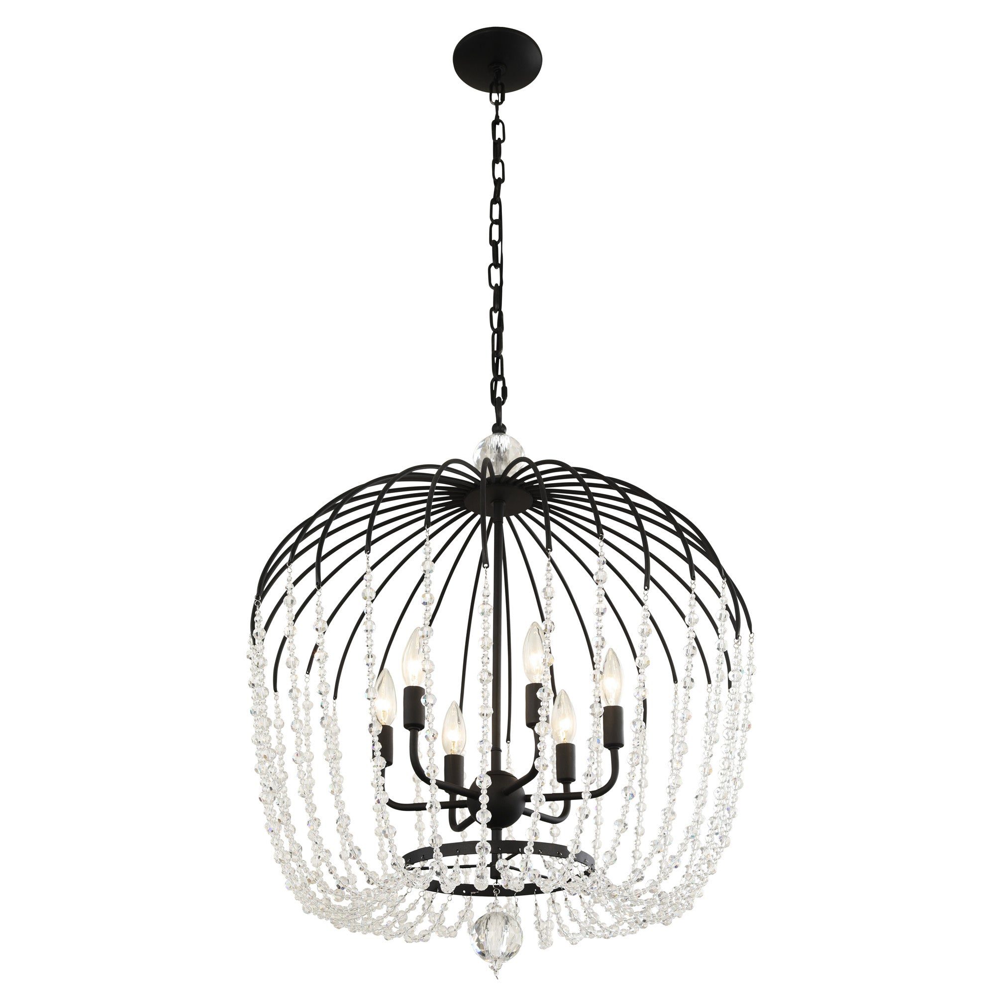 Voliere 6 Light Crystal Tall Pendant - Matte Black