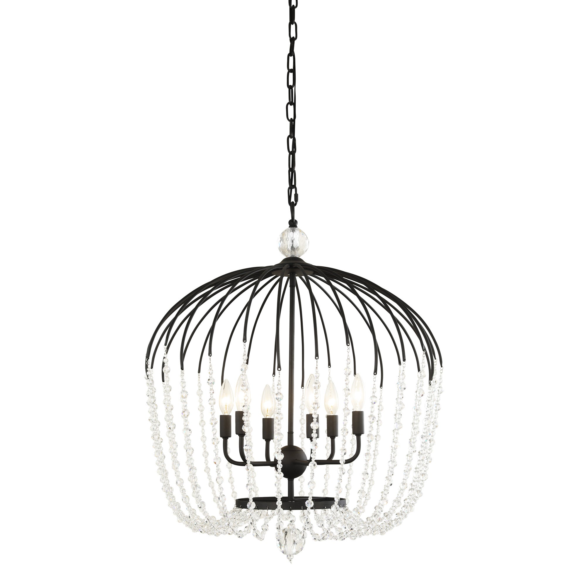 Voliere 6 Light Crystal Tall Pendant - Matte Black