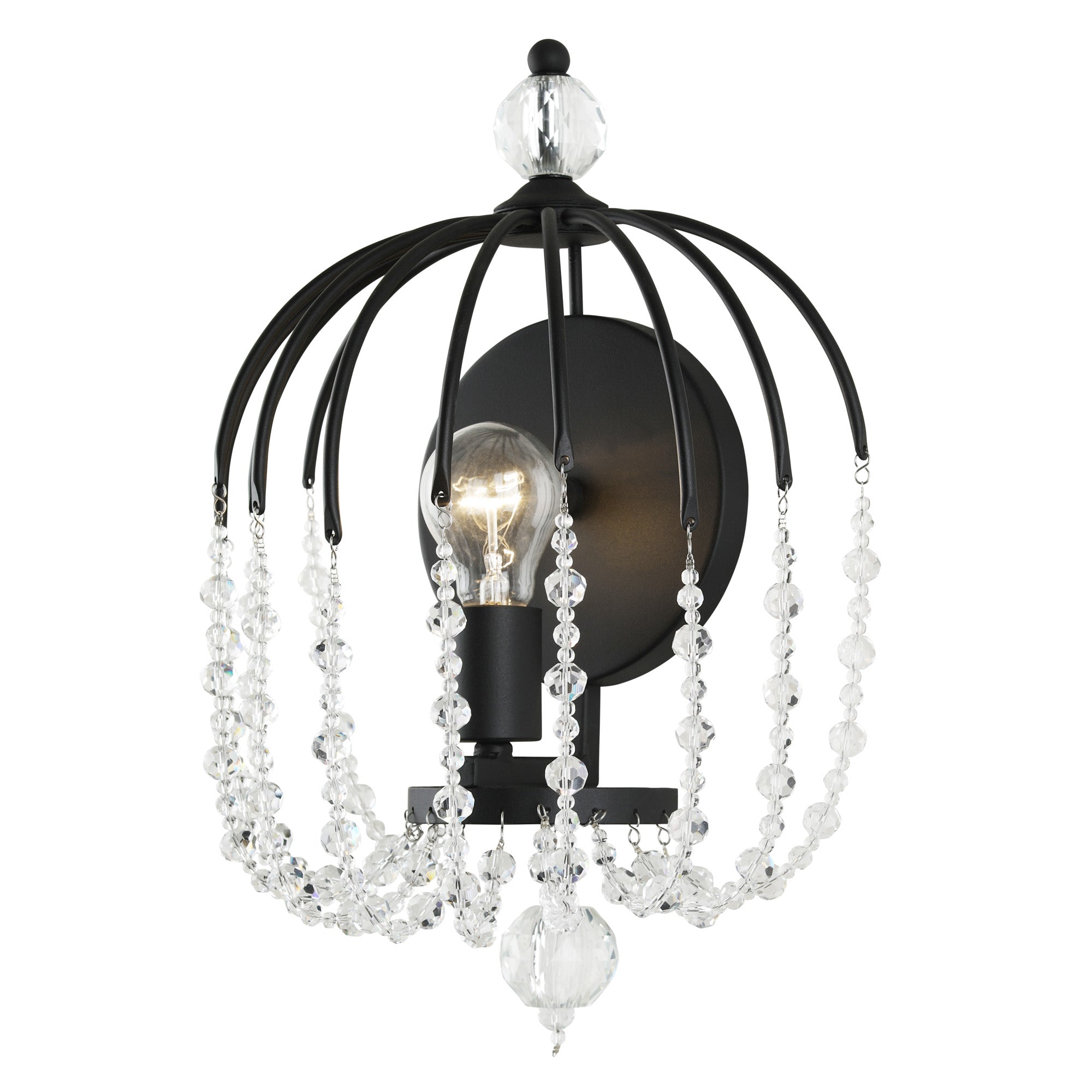 Voliere 1 Light Crystal Wall Sconce - Matte Black