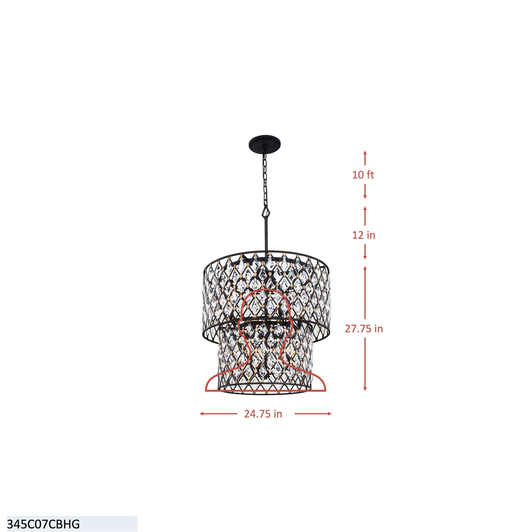 Windsor 7 Light 2-Tier Crystal Chandelier - Carbon/Havana Gold