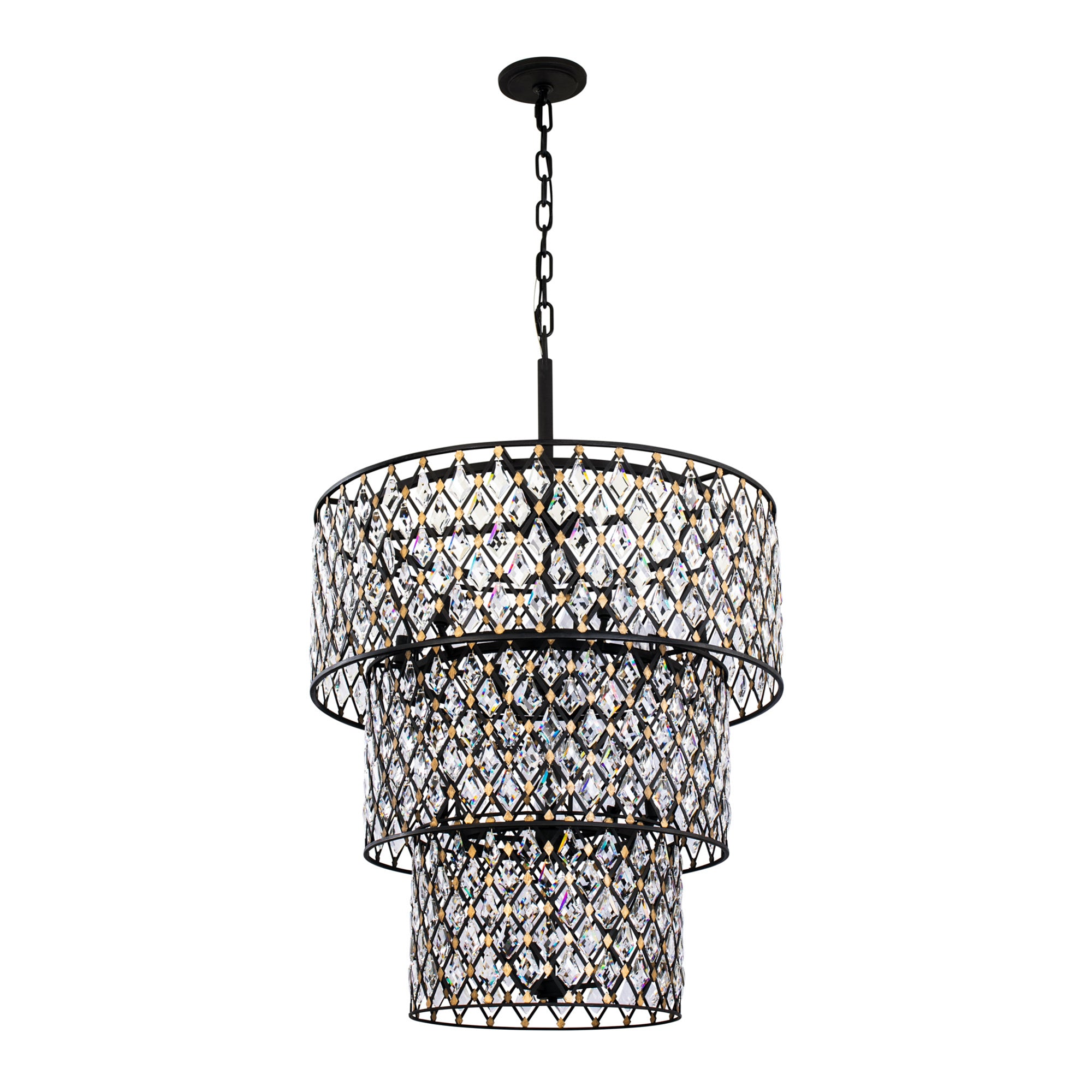 Windsor 13 Light 3-Tier Crystal Chandelier - Carbon/Havana Gold