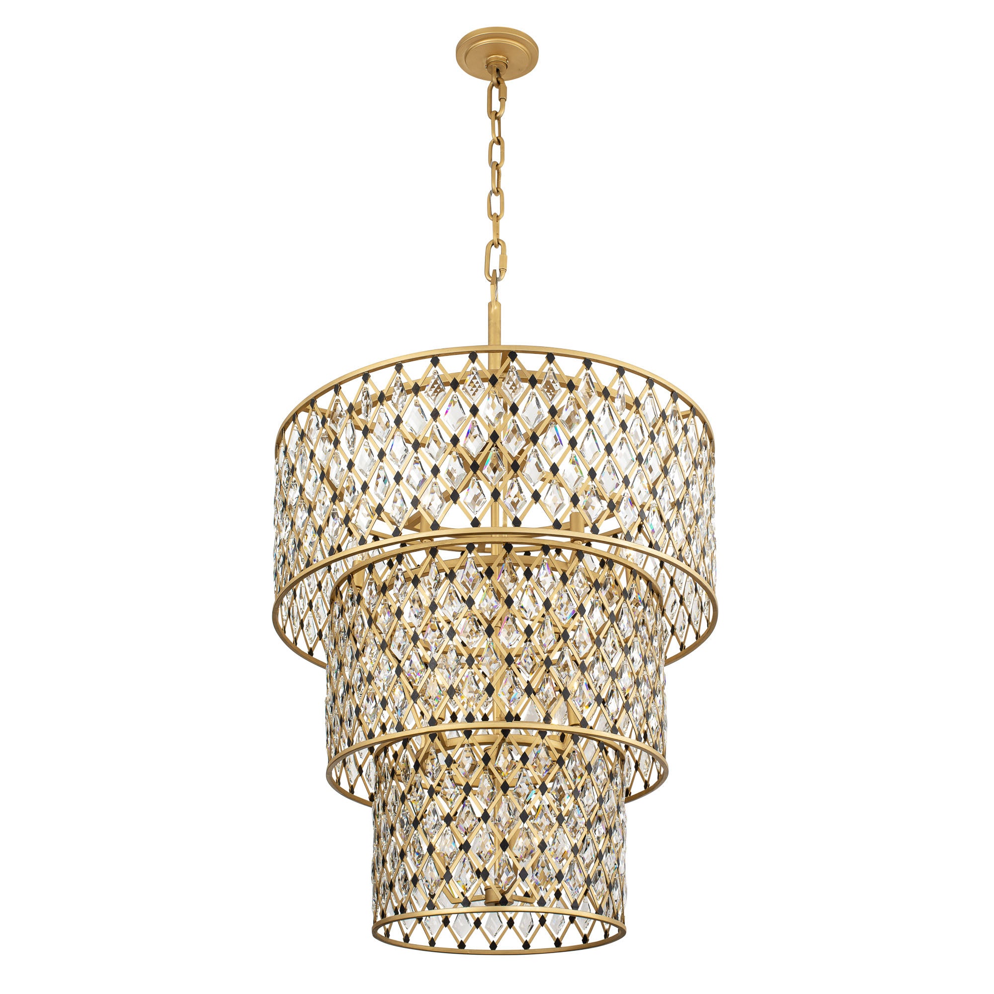 Windsor 13 Light 3-Tier Crystal Chandelier - French Gold/Matte Black