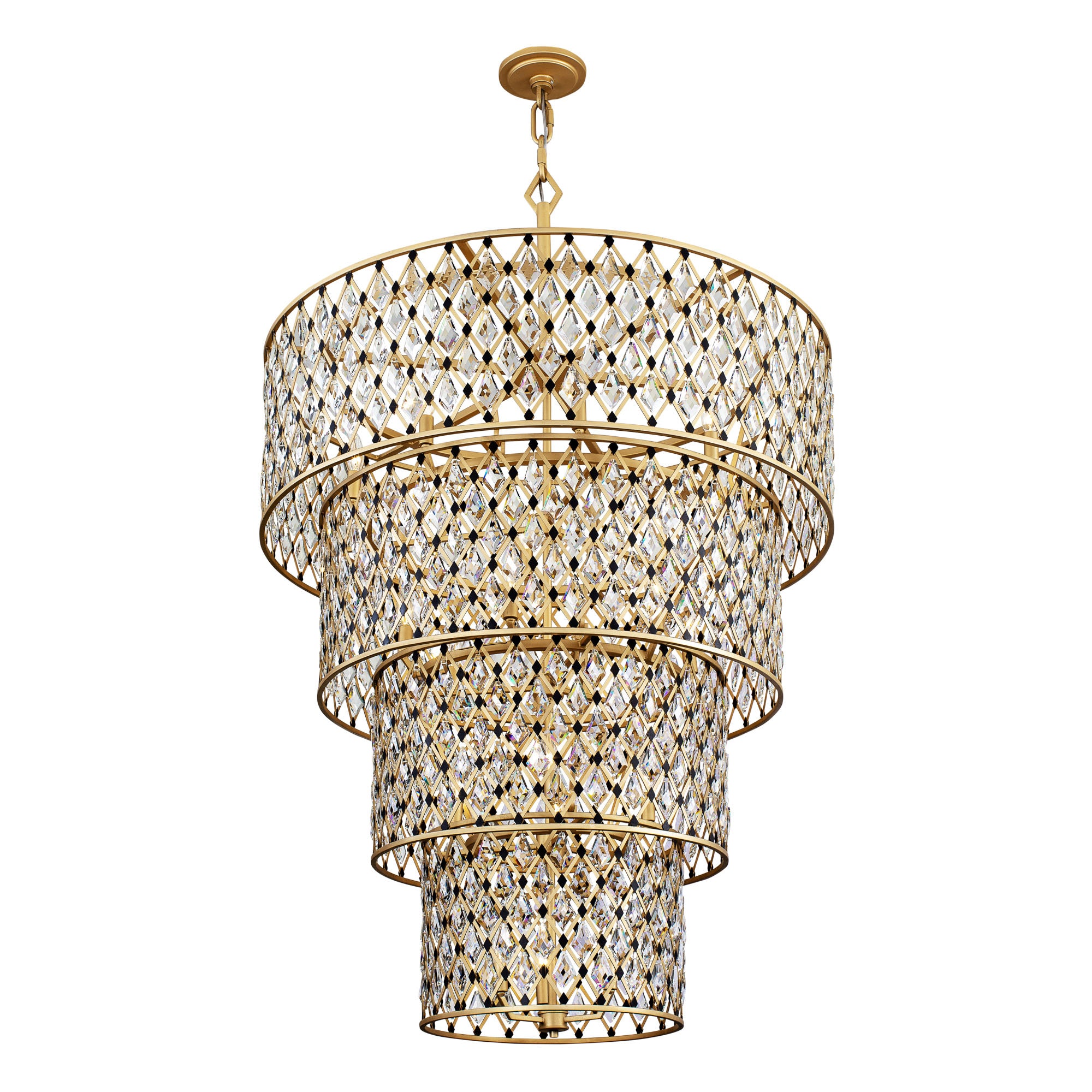 Windsor 21 Light 4-Tier Crystal Chandelier - French Gold/Matte Black