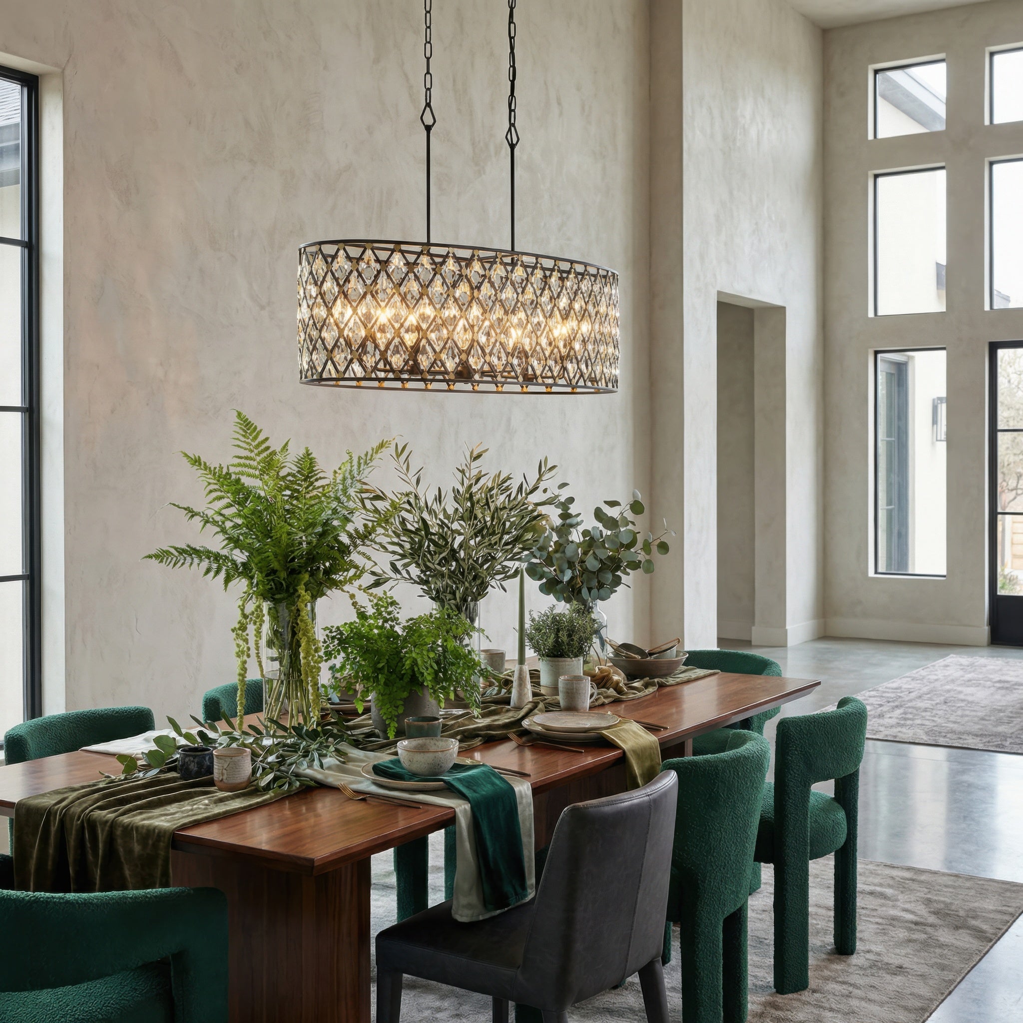 Windsor 8 Light Crystal Oval Linear Pendant - Carbon/Havana Gold