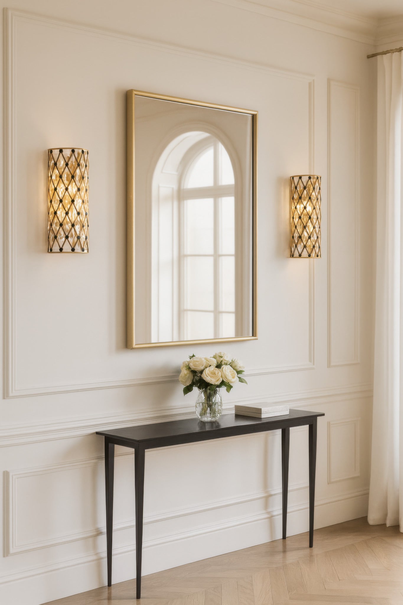 Windsor 2 Light Small Crystal Sconce - French Gold/Matte Black