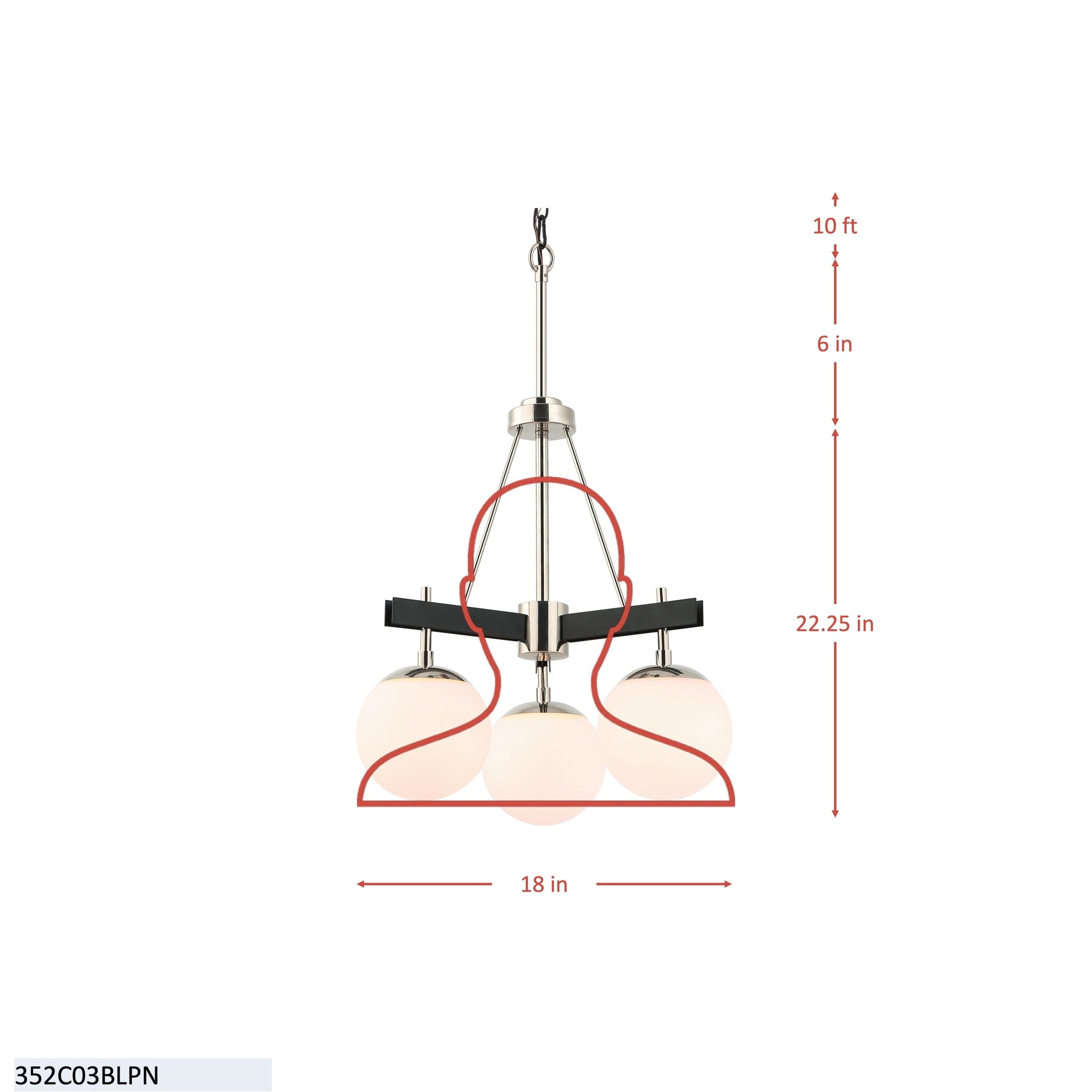Allie 3 Light Chandelier - Black/Satin Brass