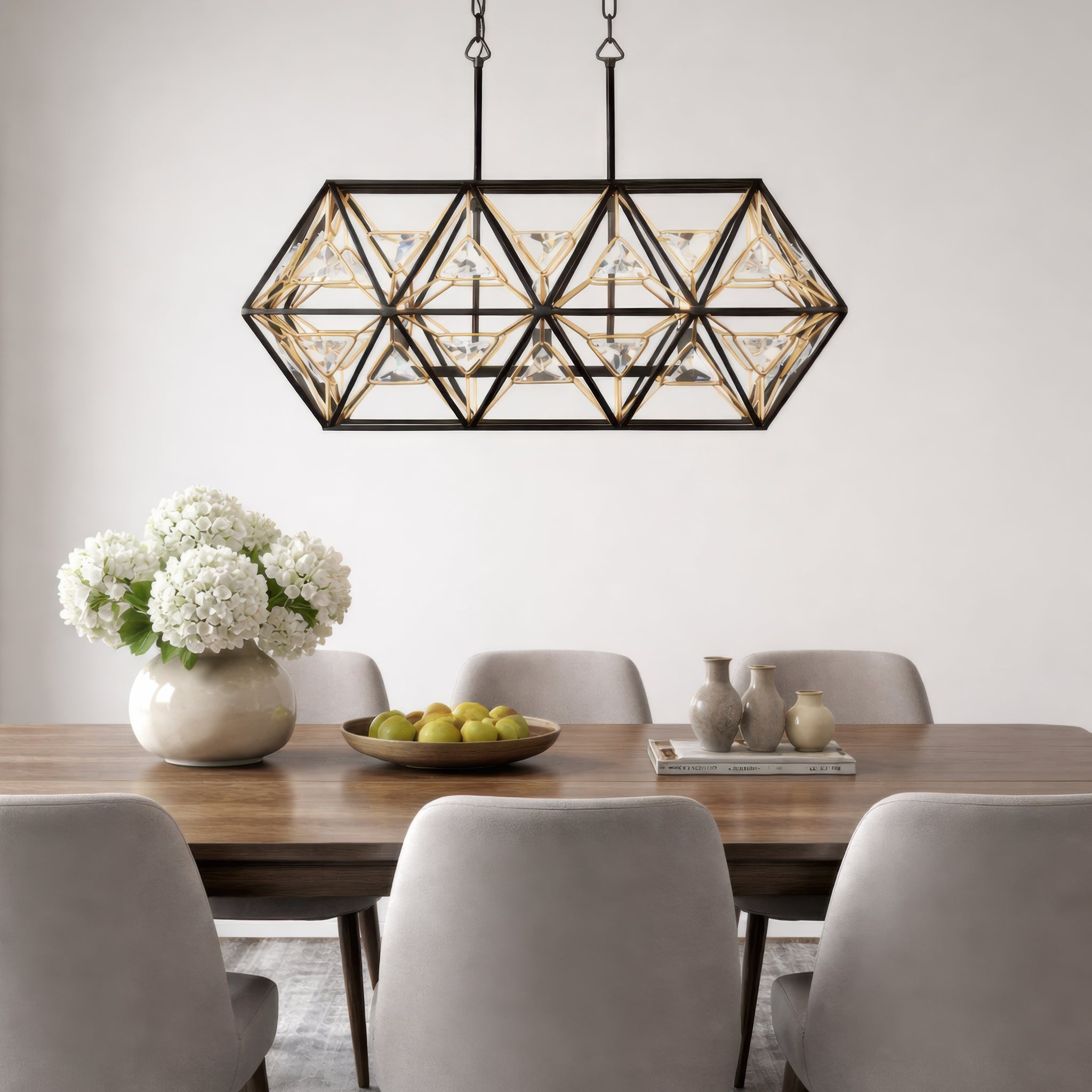 Marcia 3 Light Linear Pendant - Matte Black/French Gold