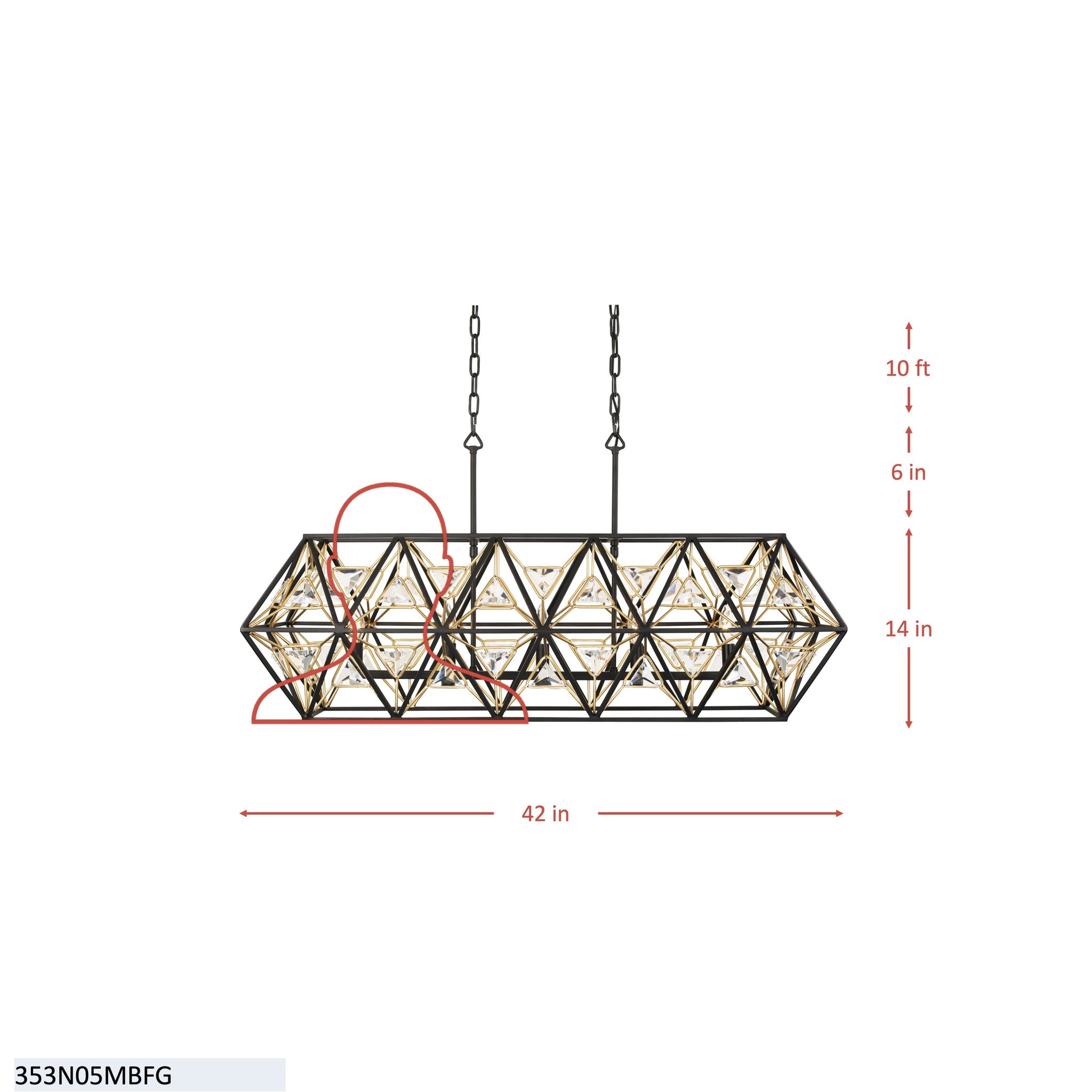 Marcia 5 Light Linear Pendant - Matte Black/French Gold