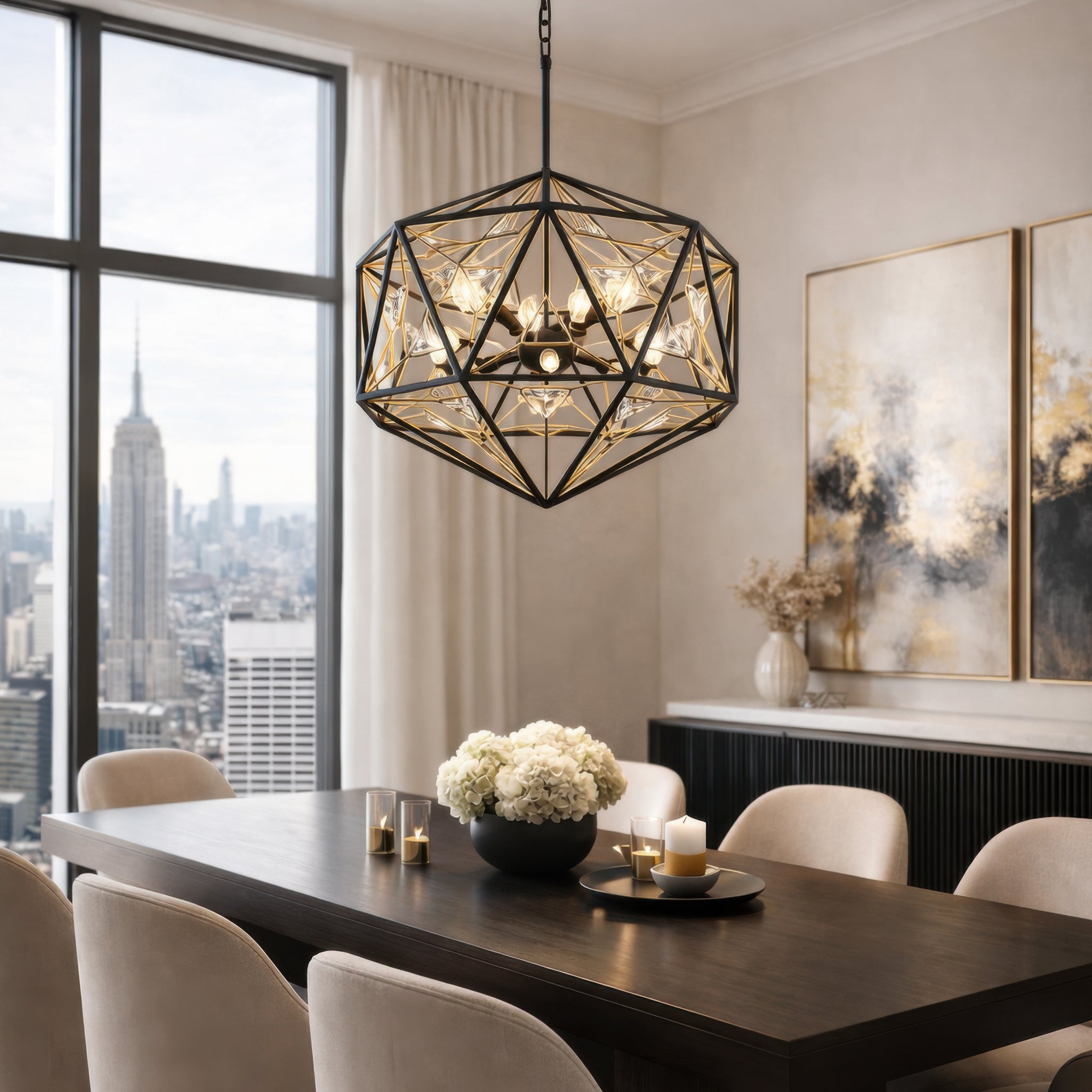 Marcia 8 Light Orb Pendant - Matte Black/French Gold