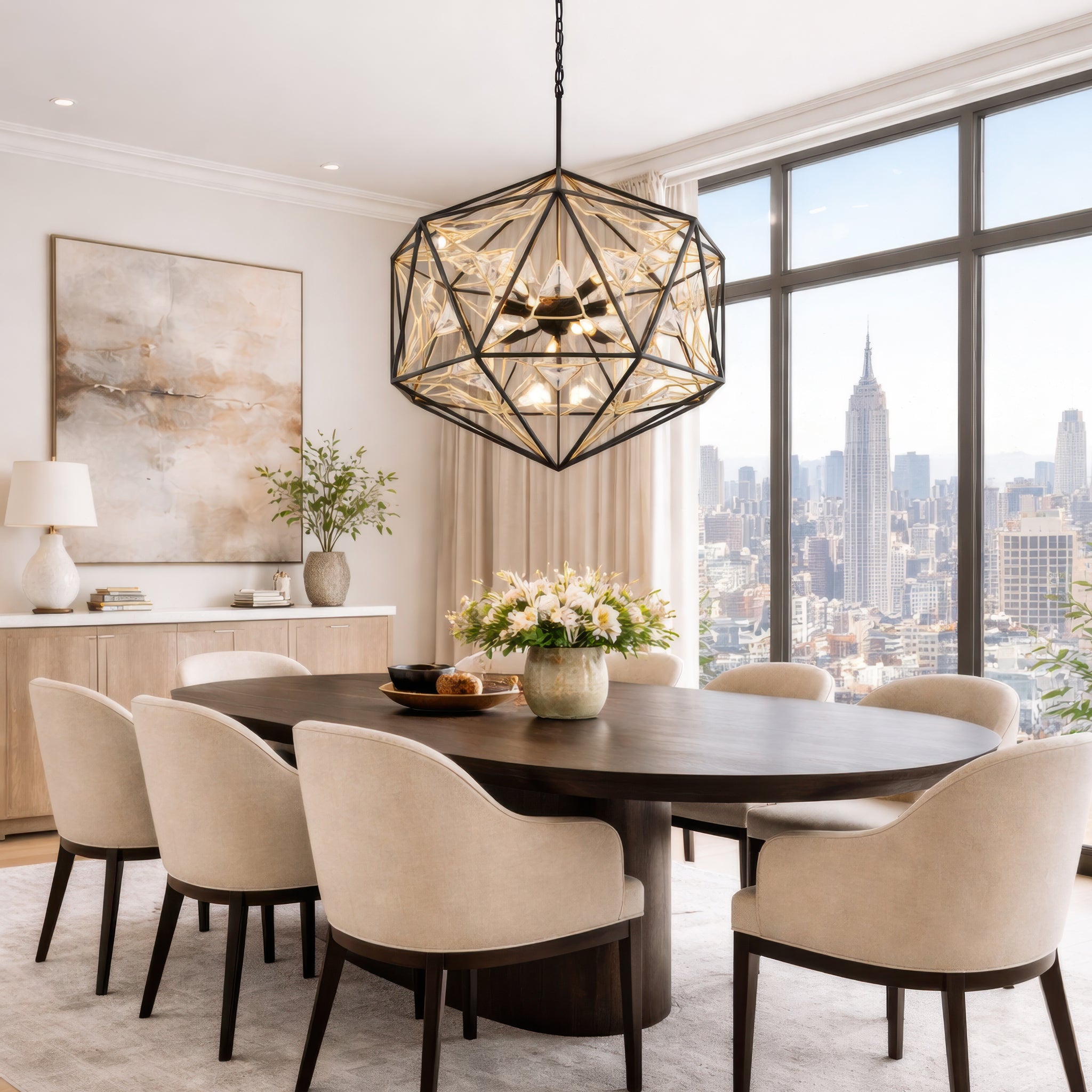 Marcia 8 Light Orb Pendant - Matte Black/French Gold