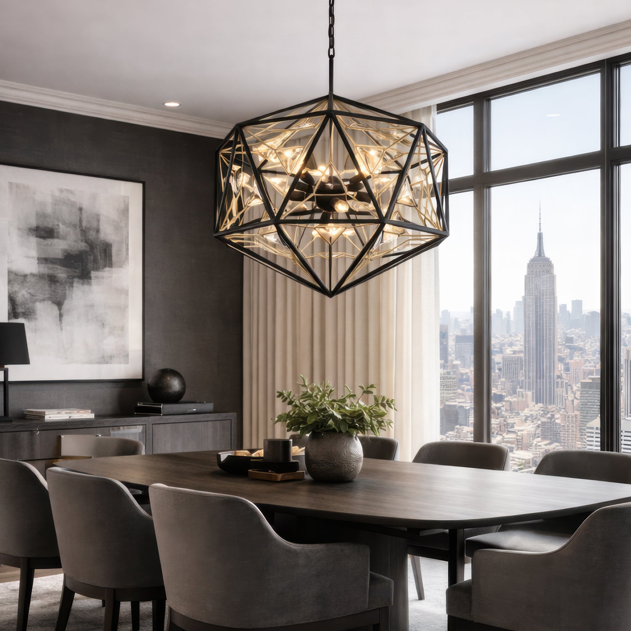 Marcia 8 Light Orb Pendant - Matte Black/French Gold