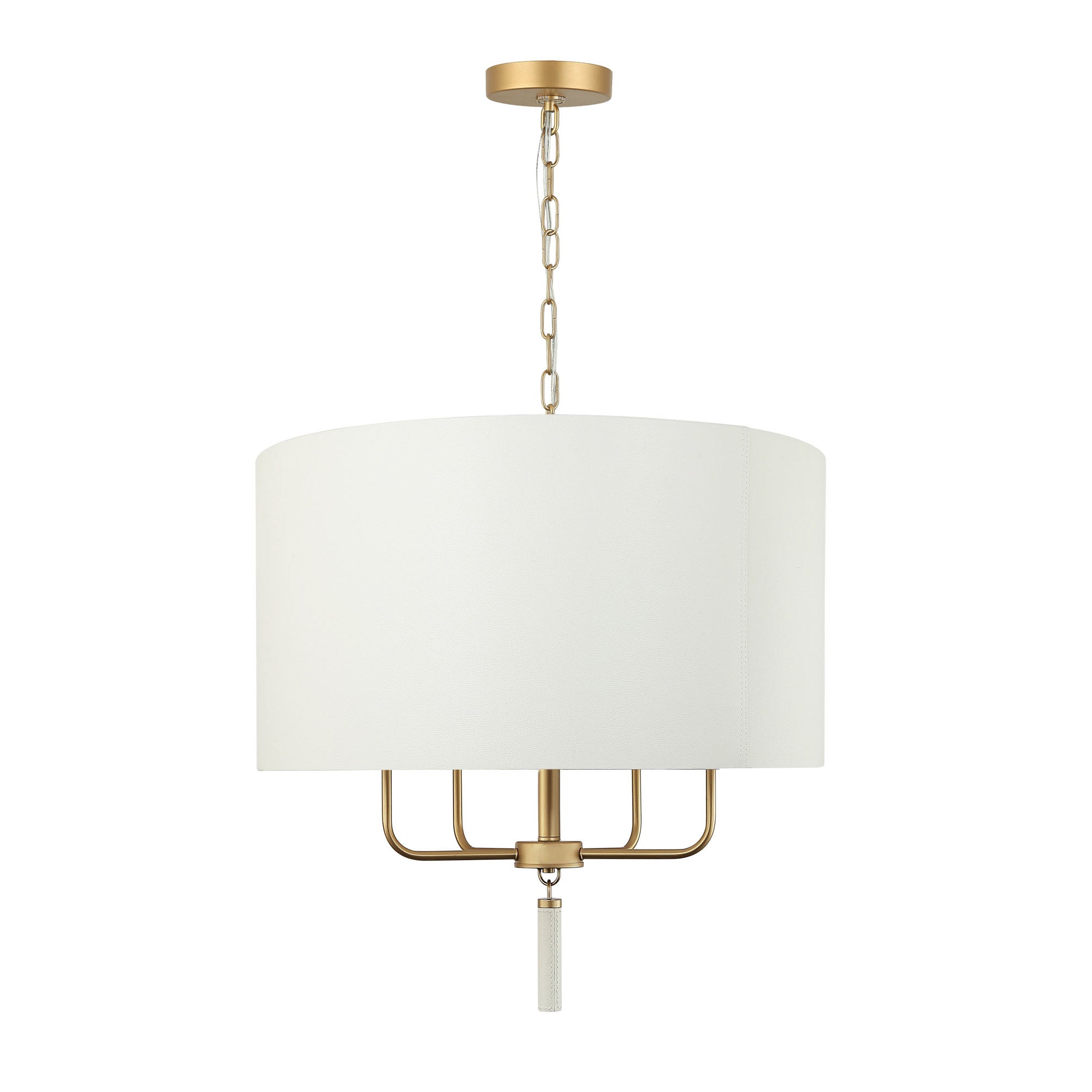 Secret Agent 4 Light Pendant - Painted Gold/White Leather