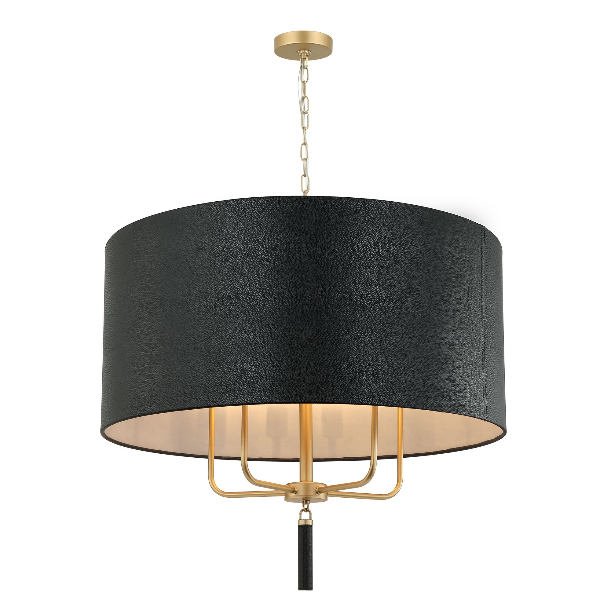 Secret Agent 5 Light Pendant - Painted Gold/Black Leather