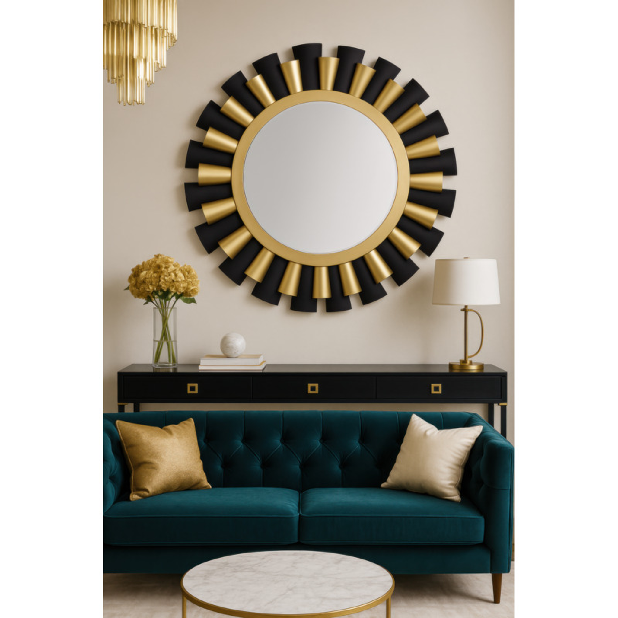 Daphne 36-in Wall Mirror - Matte Black/French Gold