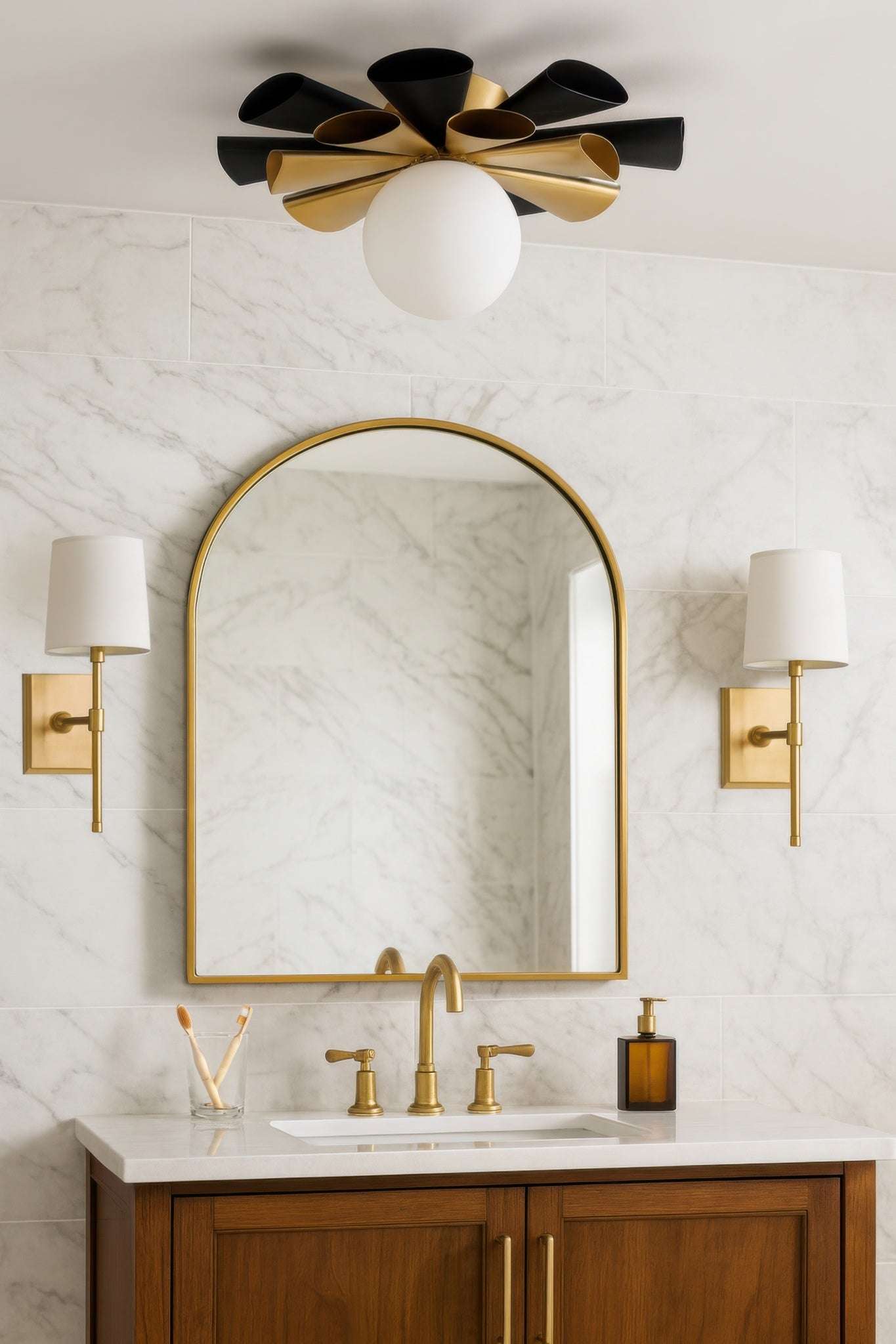 Daphne 1-Light Convertible Flush Mount/Sconce - Matte Black/French Gold