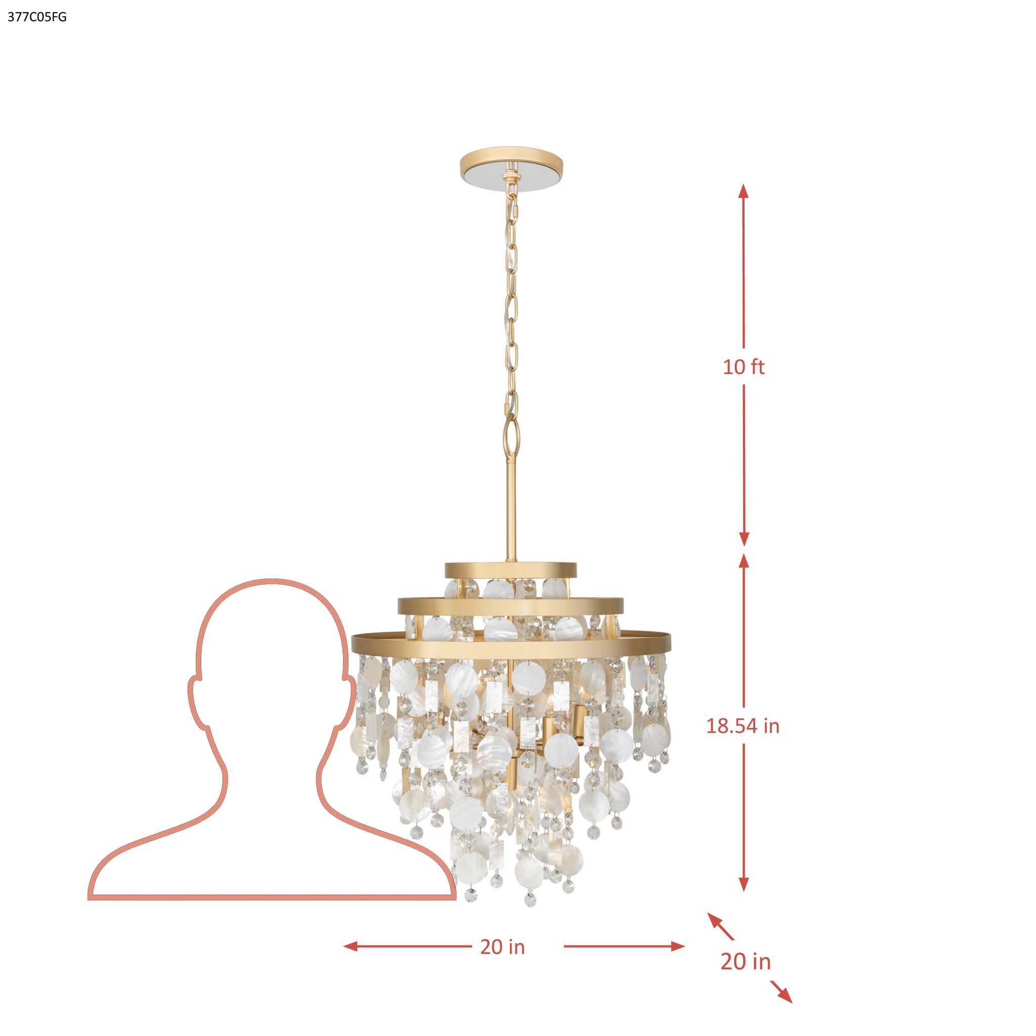 Kalani 5 Light Chandelier - French Gold