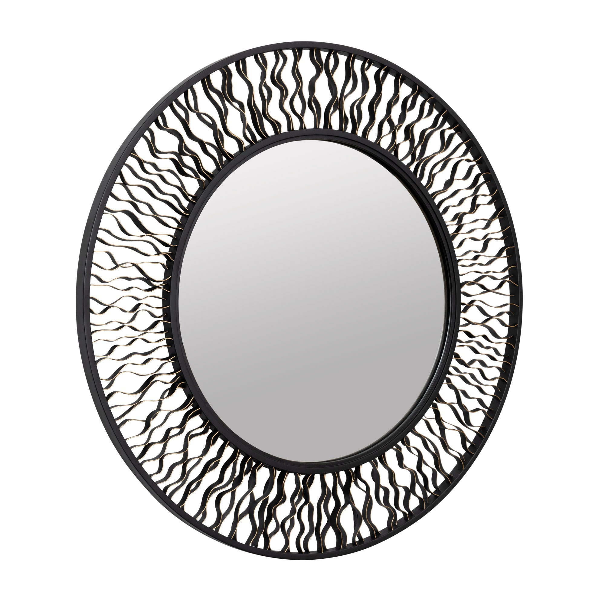 Estela 30-in Round Wall Mirror - Matte Black/French Gold