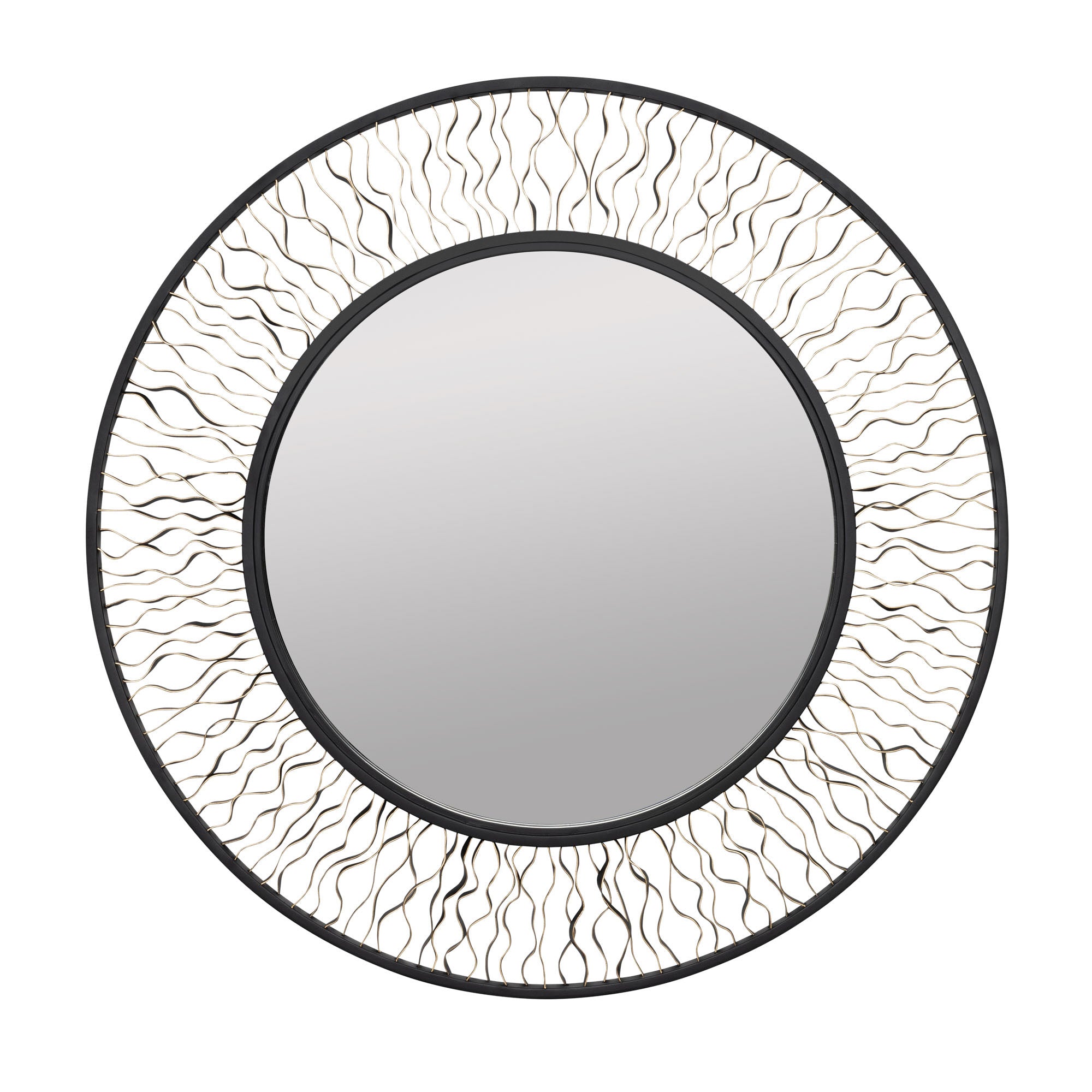 Estela 30-in Round Wall Mirror - Matte Black/French Gold