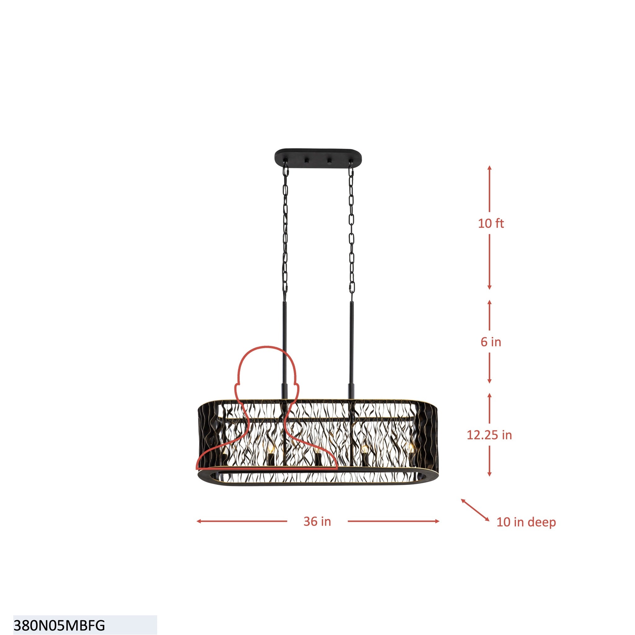Estela 5 Light Linear Pendant - Matte Black/French Gold