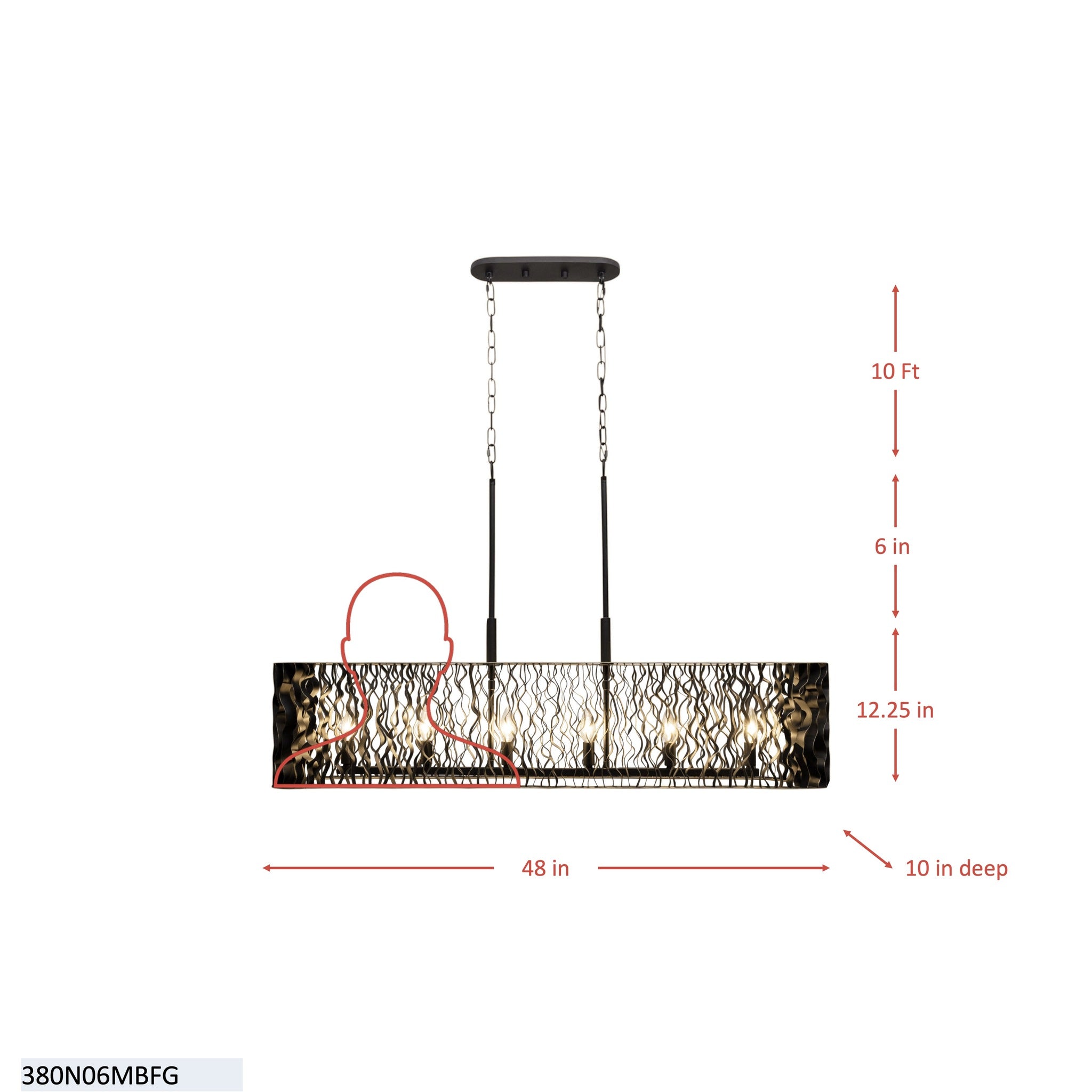Estela 6 Light Linear Pendant - Matte Black/French Gold