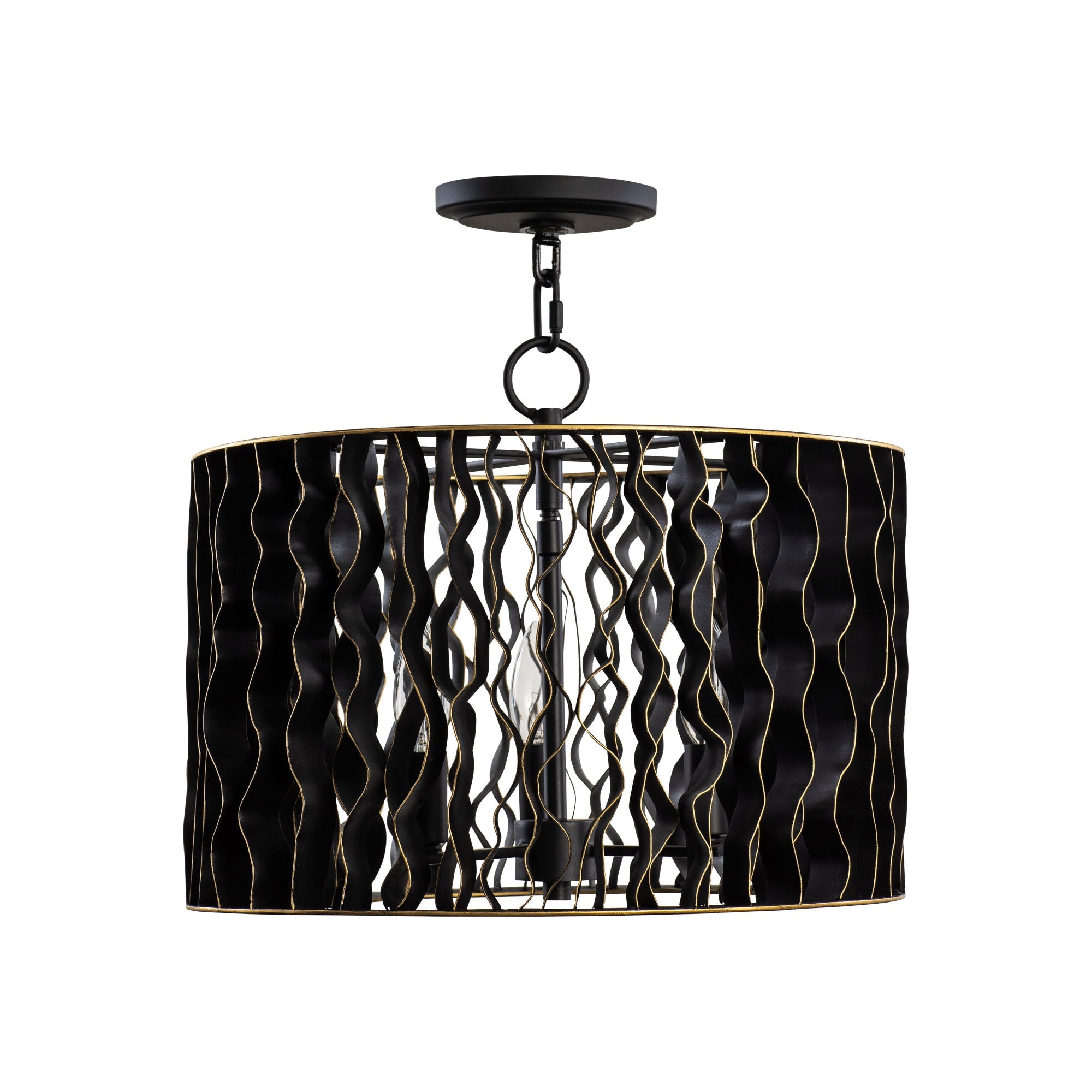Estela 380P03MBFG 3-Lt Convertible Pendant/Ceiling Light - Matte Black/French Gold