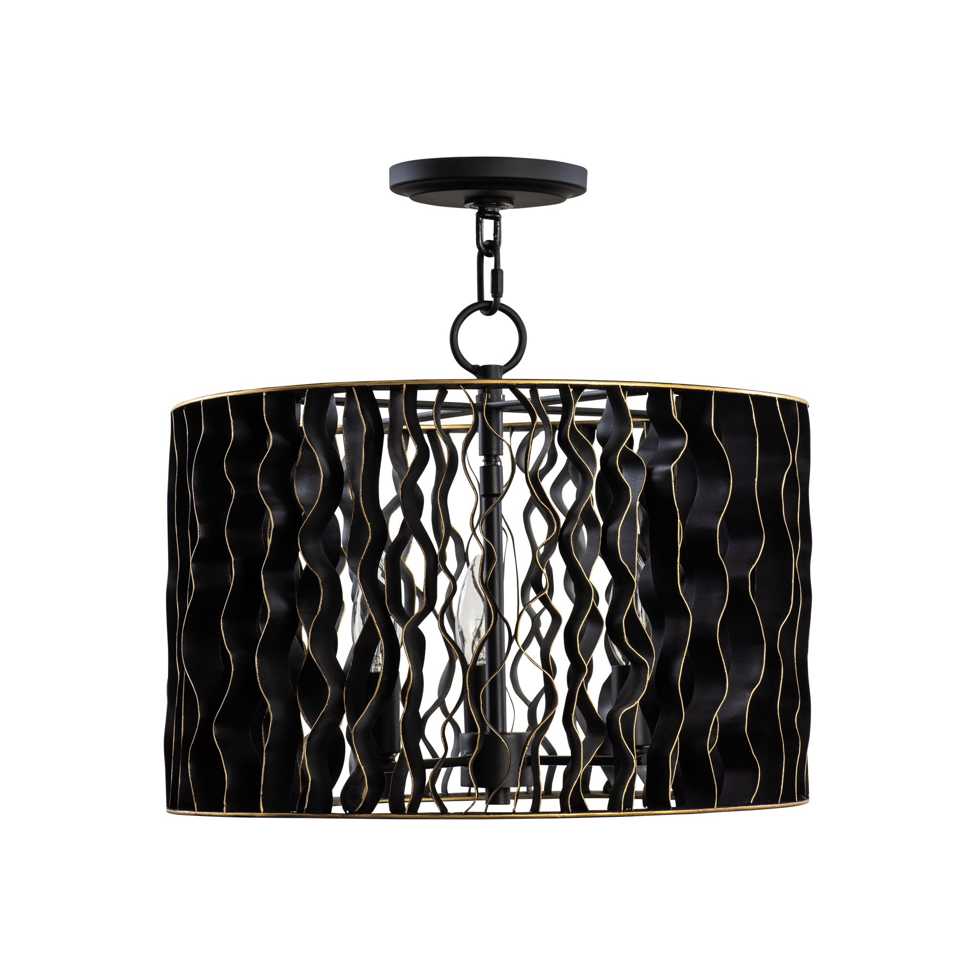 Estela 3-Light Convertible Pendant/Semi-Flush - Matte Black/French Gold