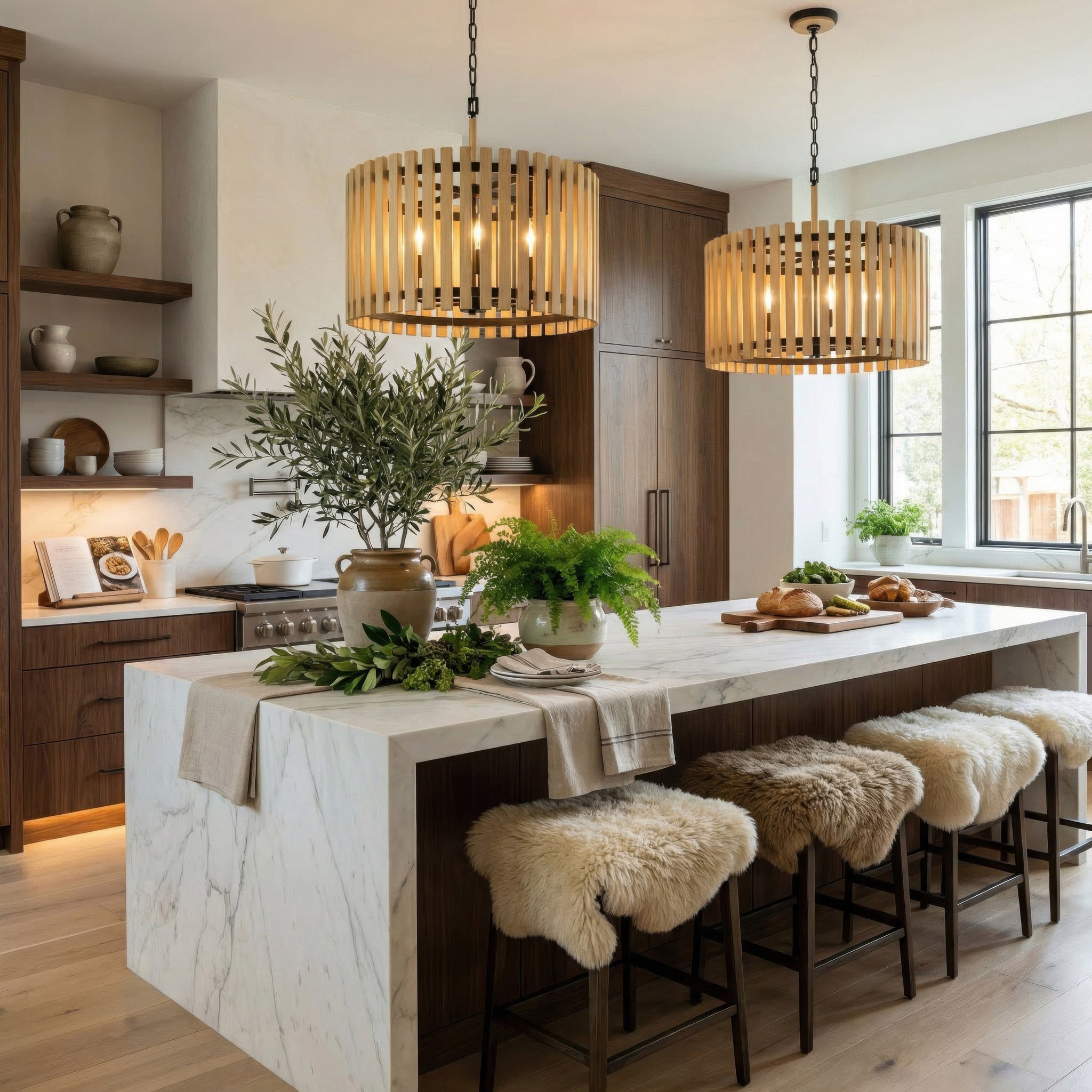 Suratto 6 Light Pendant - Matte Black/Honey Blonde