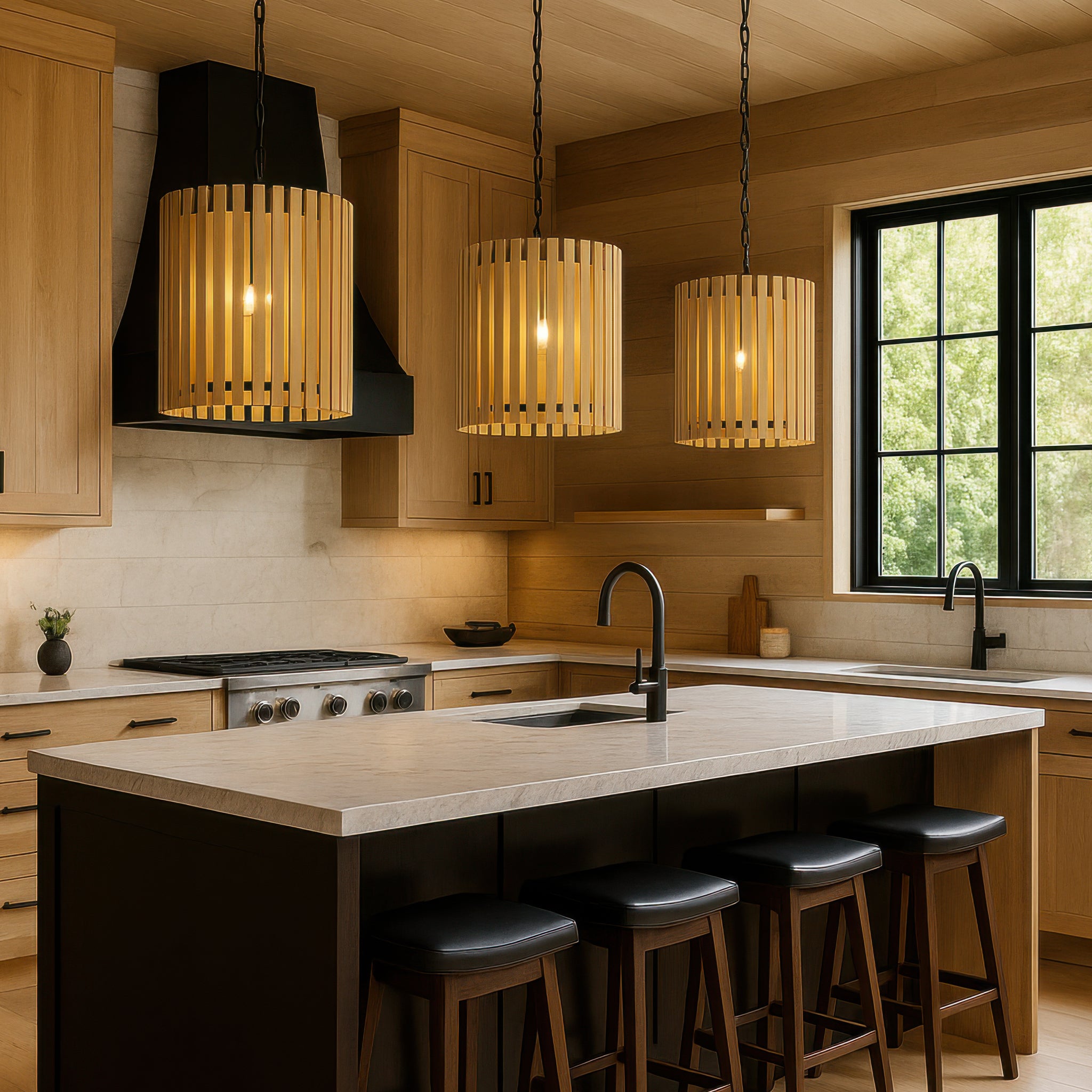 Suratto 6 Light Foyer - Matte Black/Honey Blonde