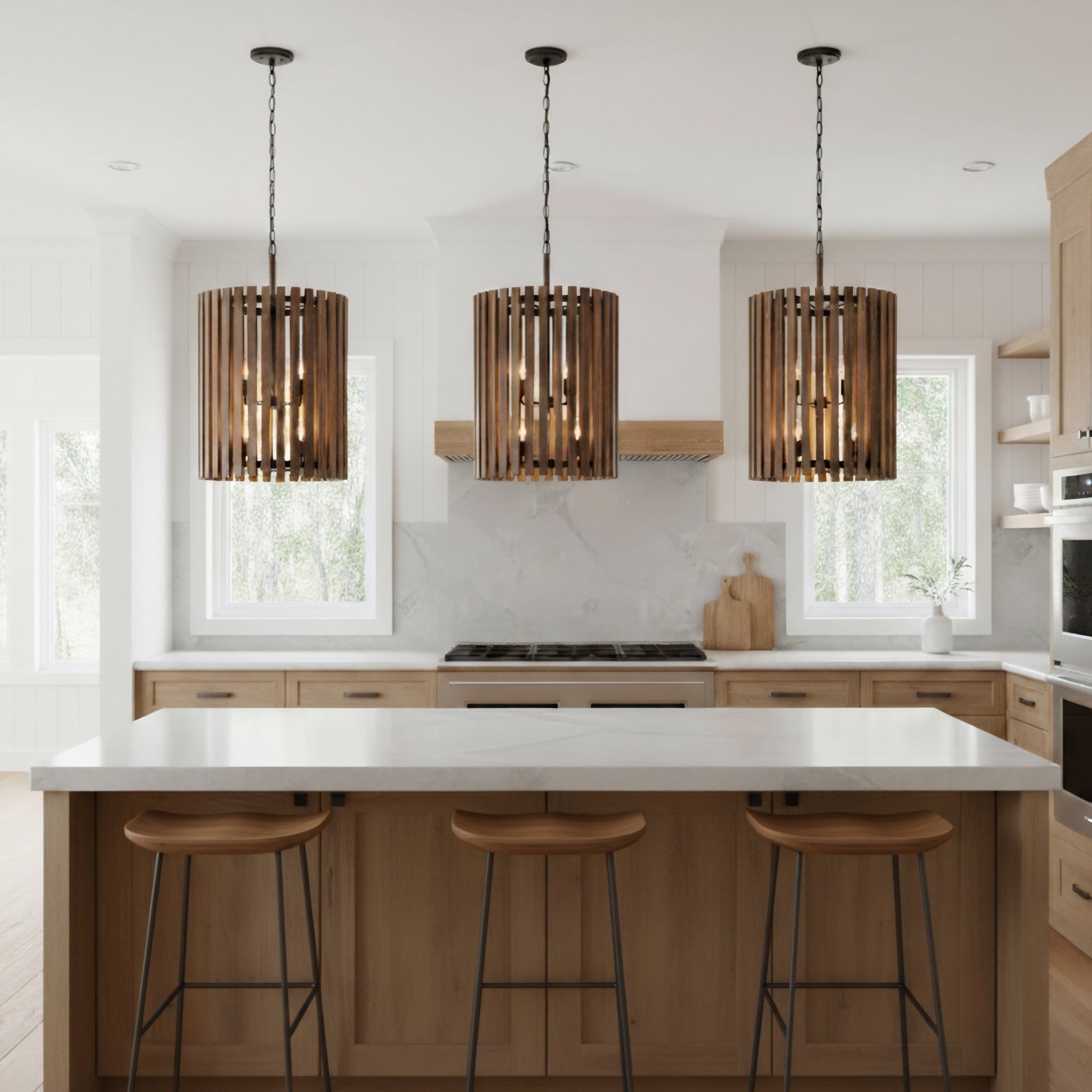 Suratto 6 Light Foyer - Matte Black/Medium Walnut