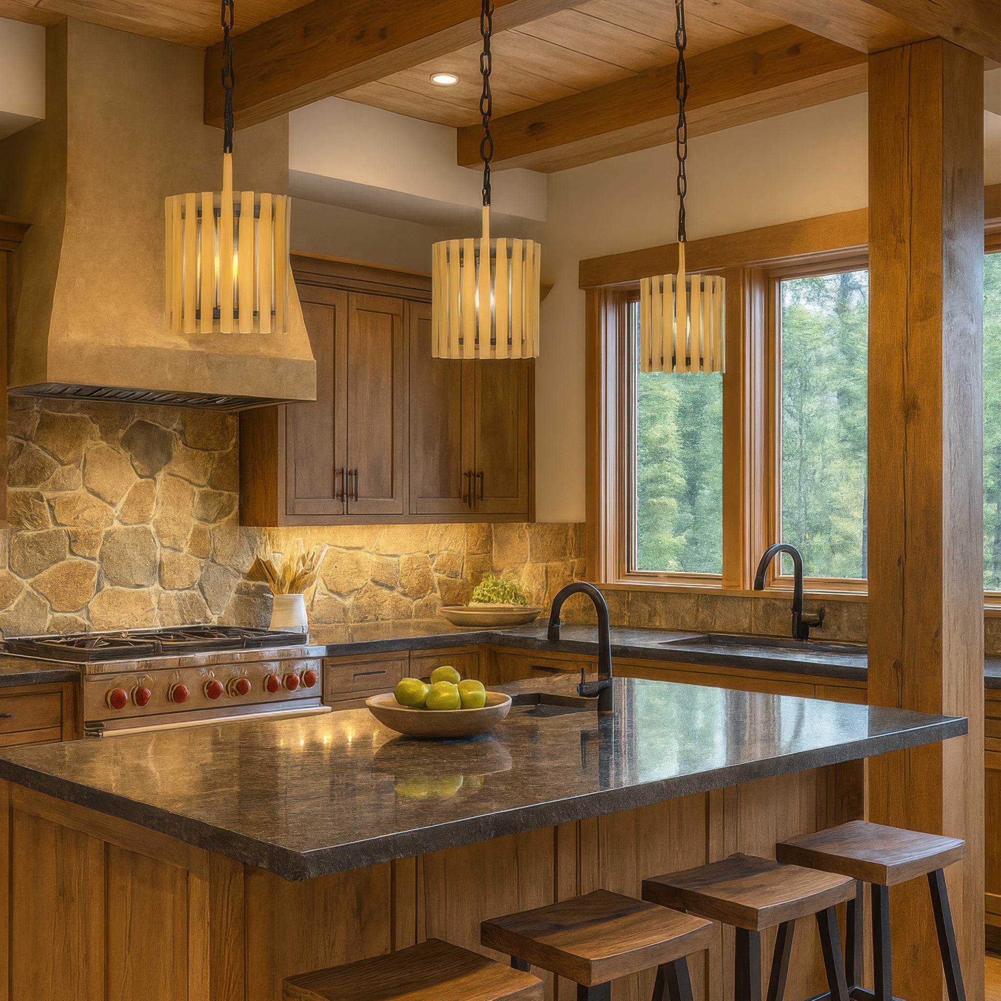 Suratto 2 Light Pendant - Matte Black/Honey Blonde