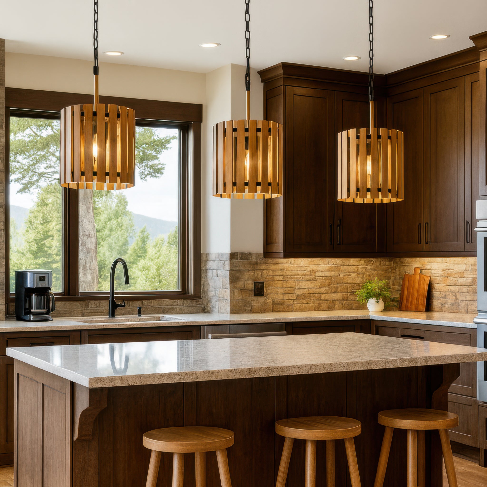 Suratto 2 Light Pendant - Matte Black/Honey Blonde