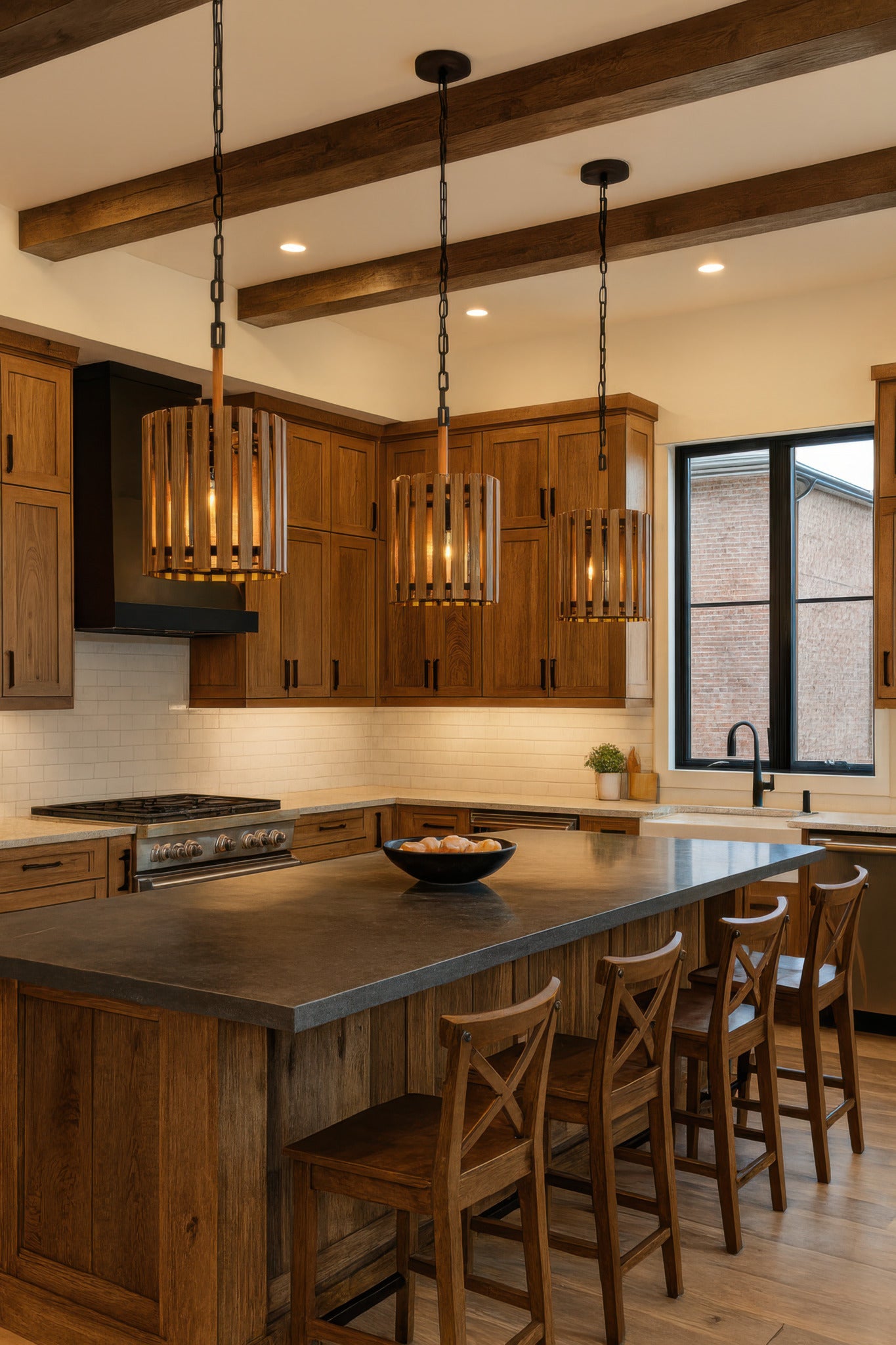 Suratto 2 Light Pendant - Matte Black/Medium Walnut