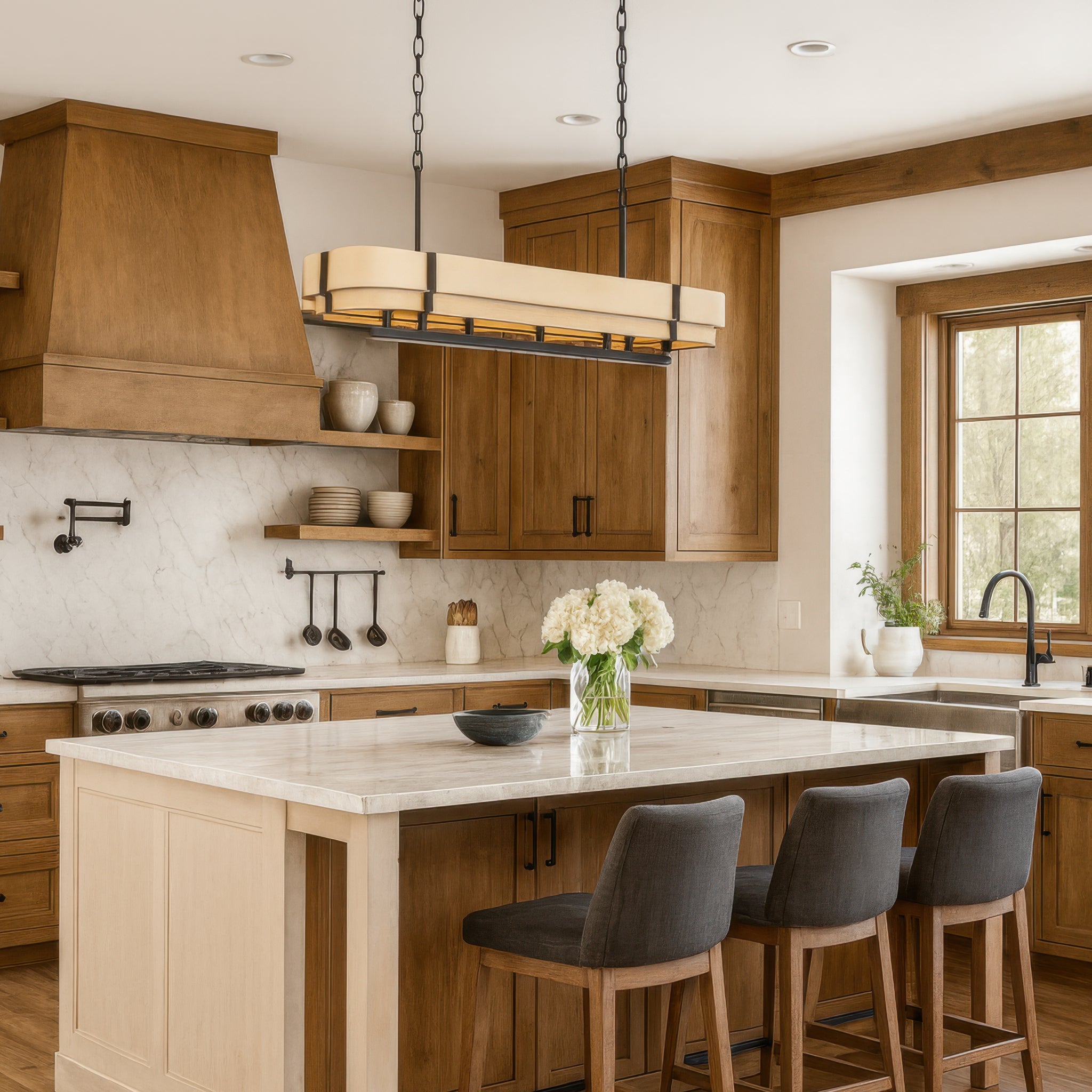 Blonde Moment 5-Light Linear Pendant - Matte Black/Honey/Medium Oak