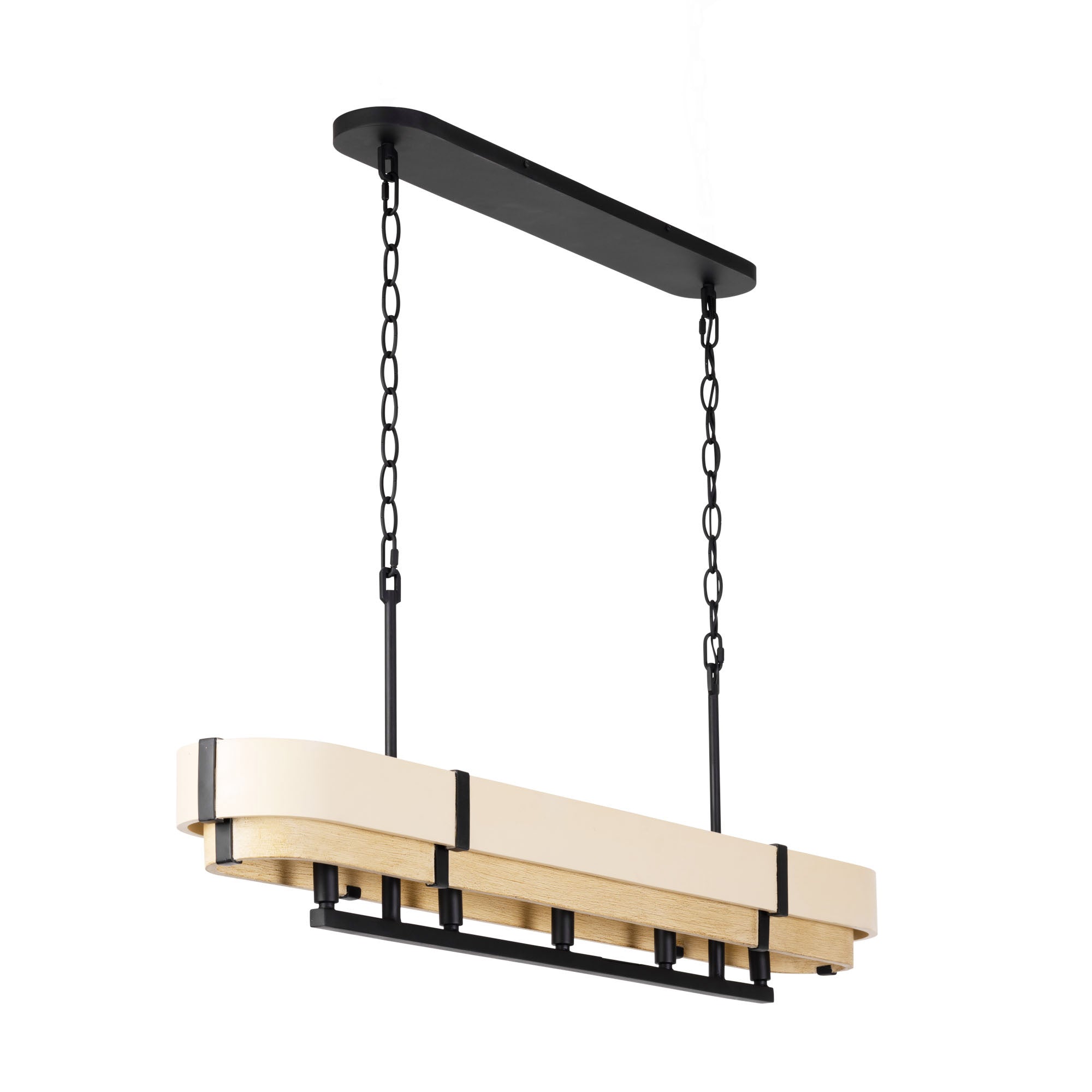 Blonde Moment 5-Light Linear Pendant - Matte Black/Honey/Medium Oak