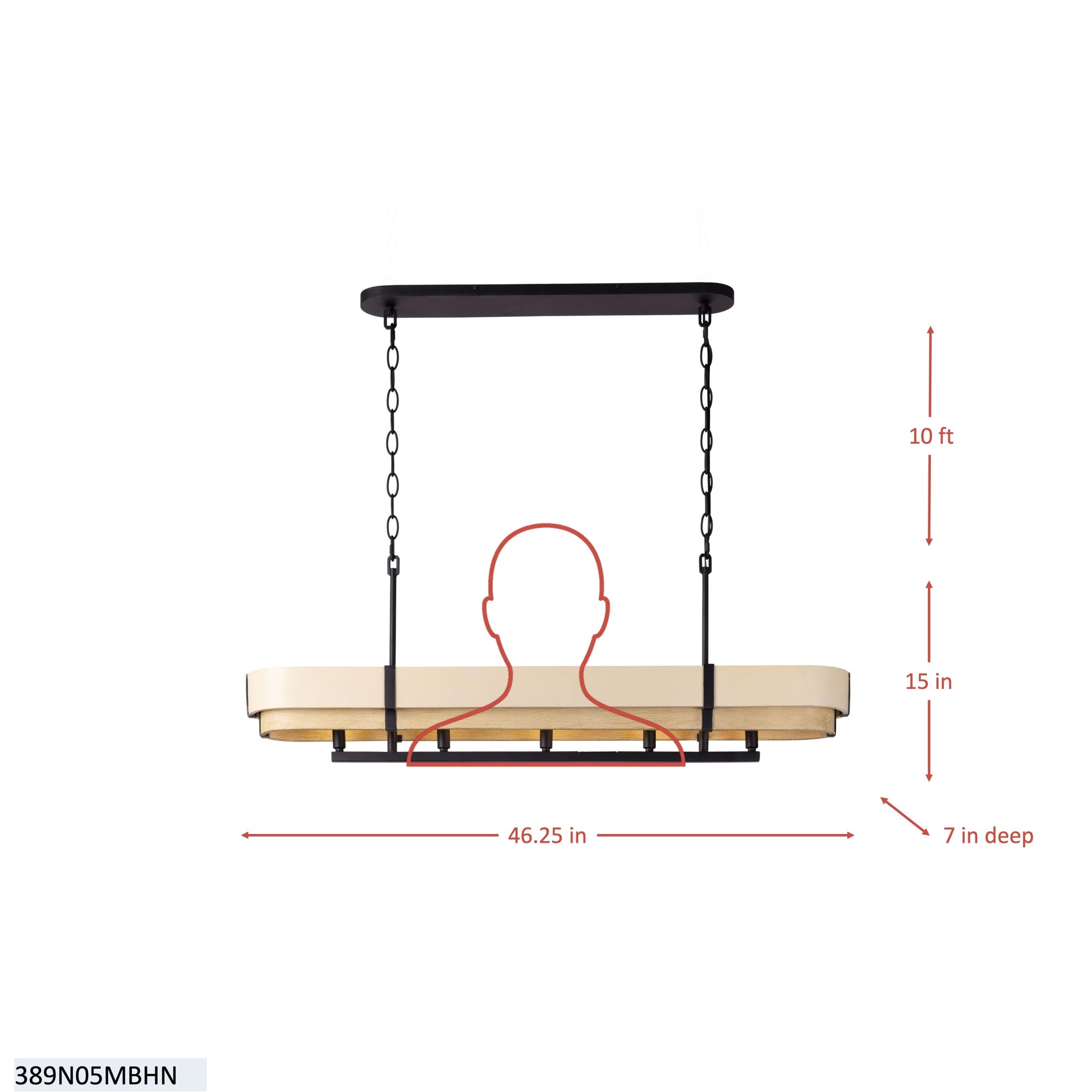Blonde Moment 5 Light Linear Pendant - Matte Black/Honey/Medium Oak