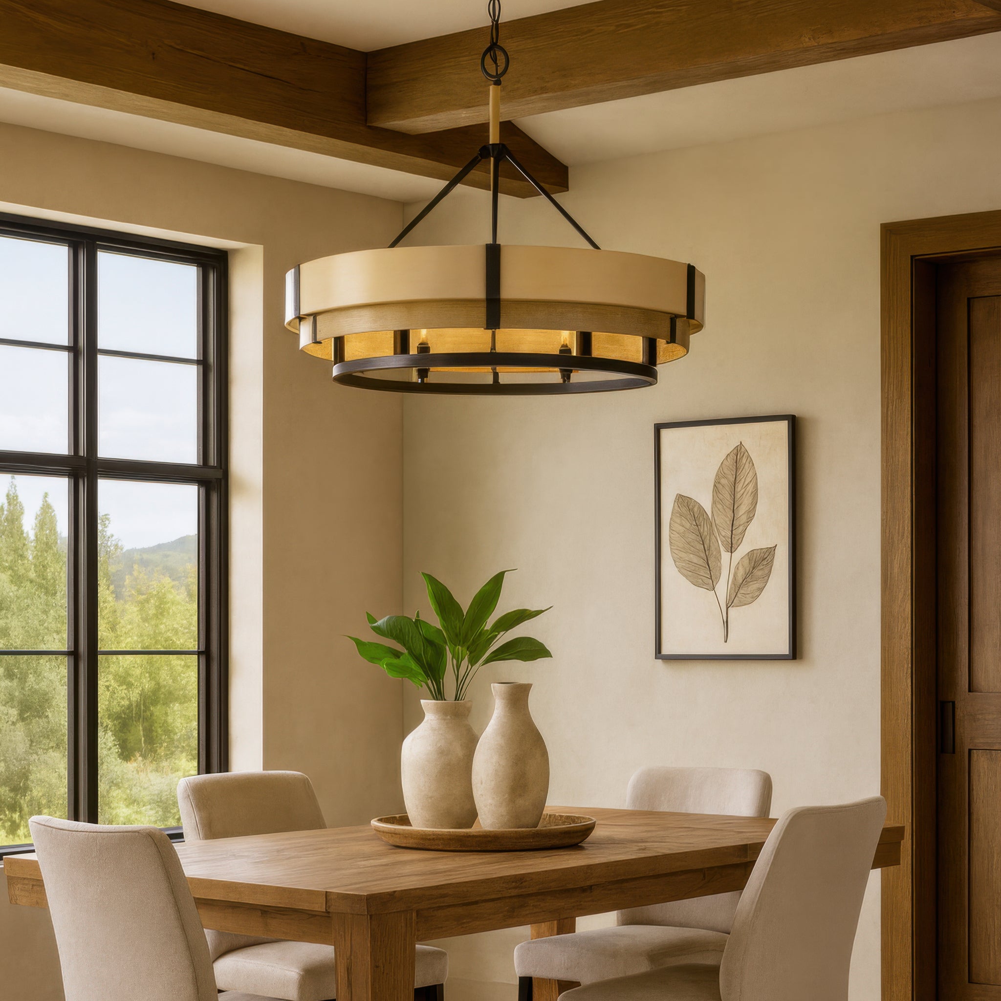Blonde Moment 6 Light Pendant - Matte Black/Honey/Medium Oak