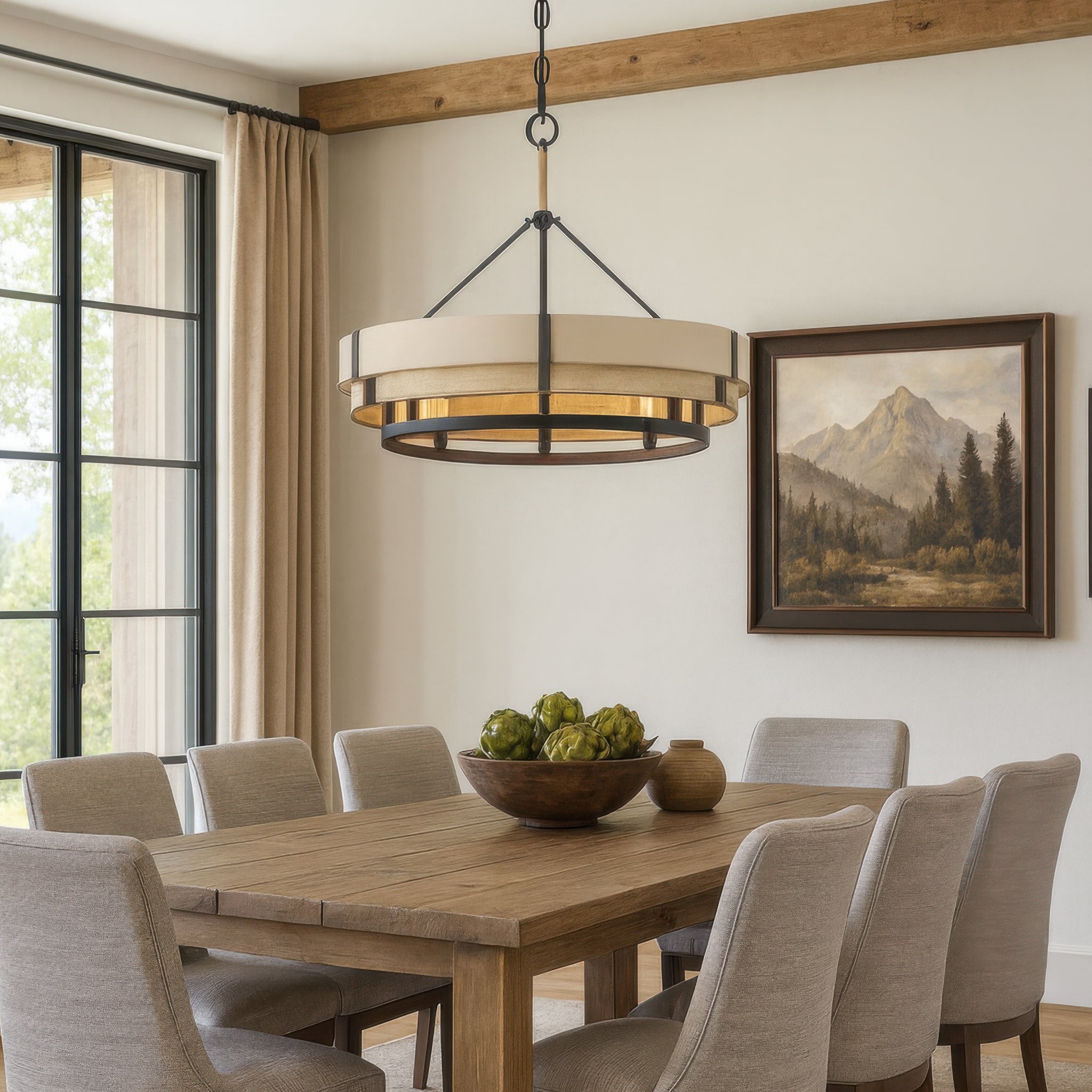 Blonde Moment 6 Light Pendant - Matte Black/Honey/Medium Oak