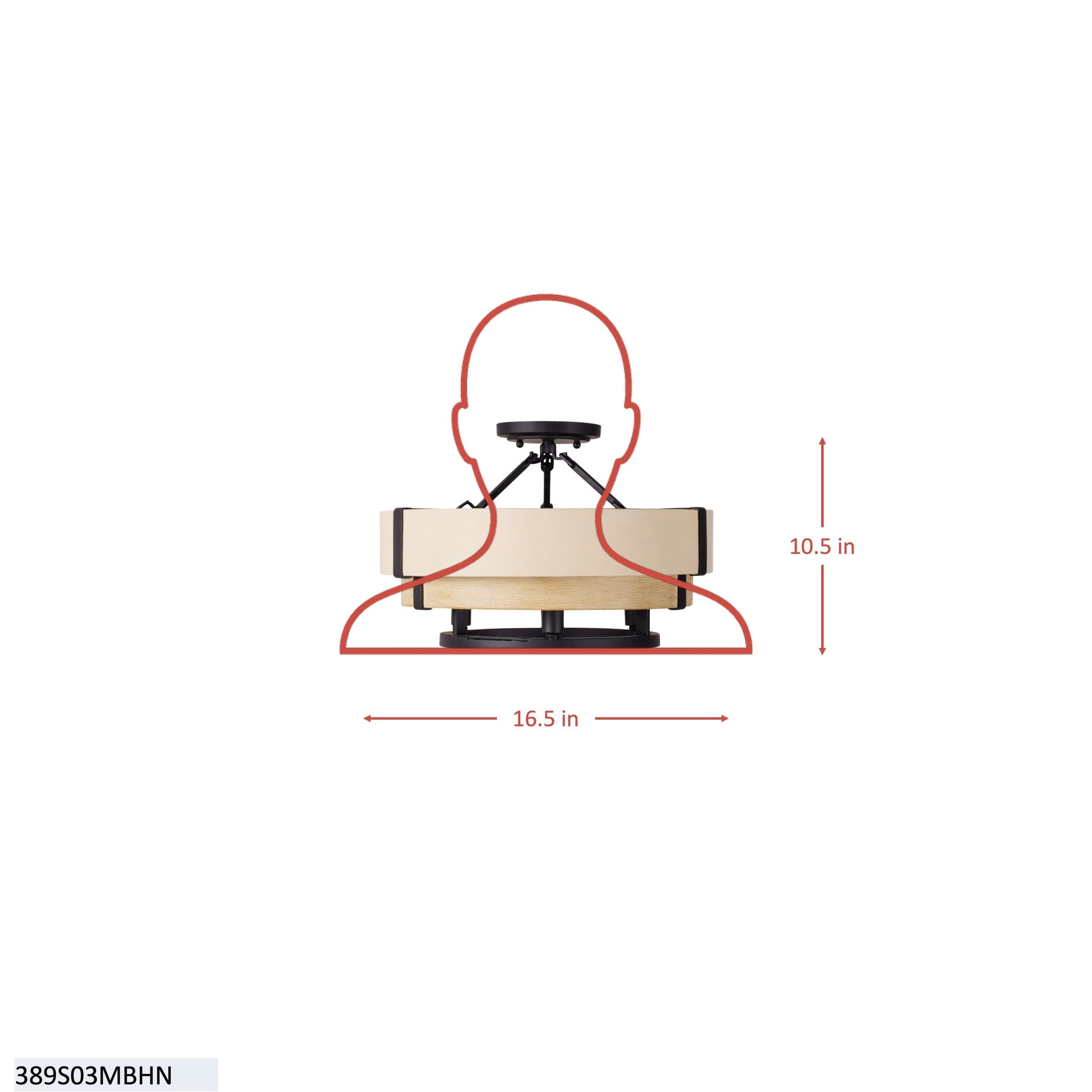 Blonde Moment 3 Light Semi-Flush - Matte Black/Honey/Medium Oak