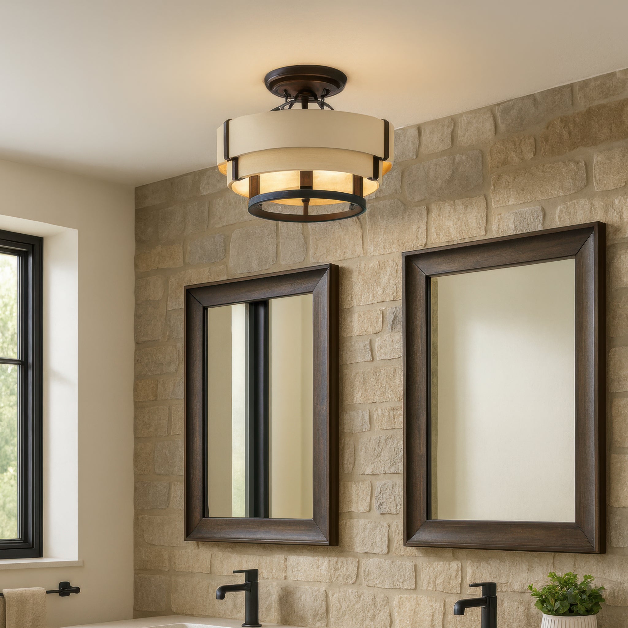 Blonde Moment 3 Light Semi-Flush - Matte Black/Honey/Medium Oak