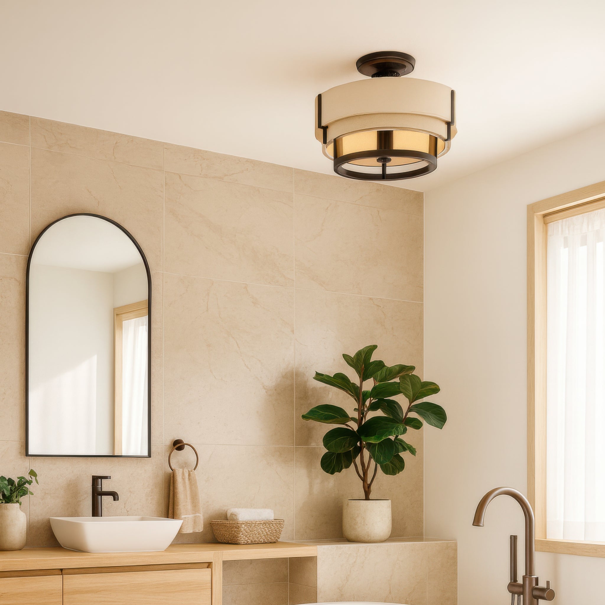 Blonde Moment 3 Light Semi-Flush - Matte Black/Honey/Medium Oak
