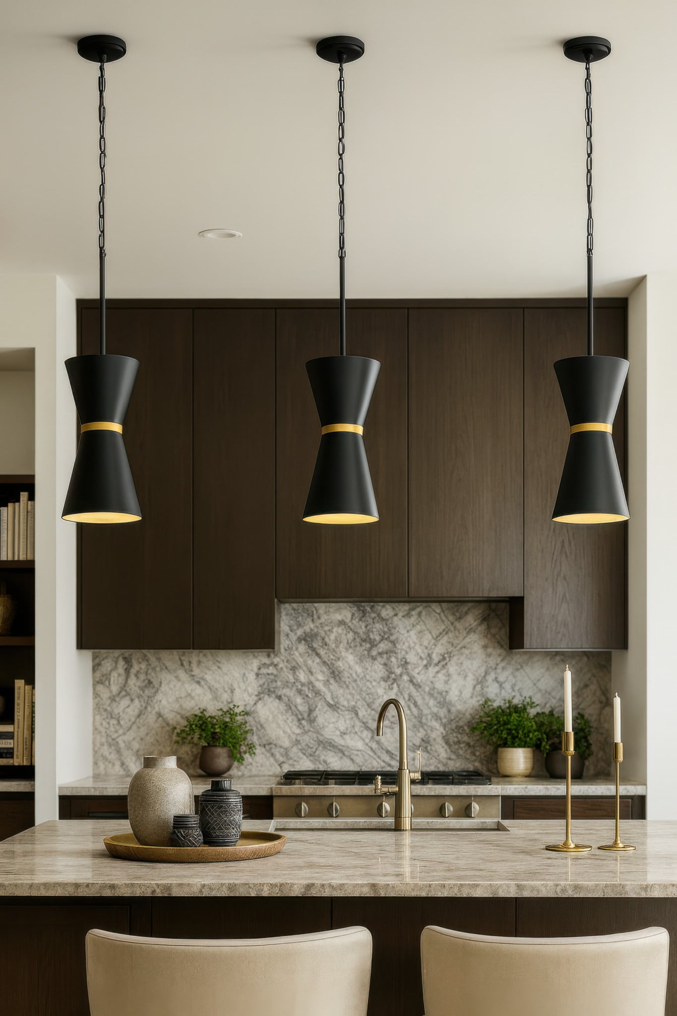 Mad Hatter 2 Light Pendant - Matte Black/French Gold