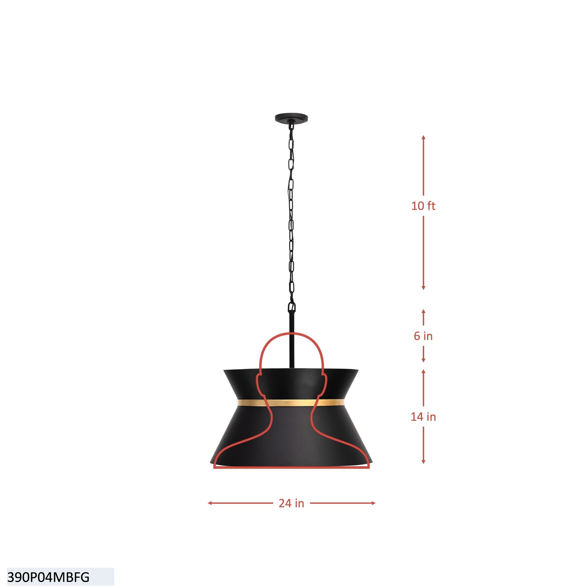 Mad Hatter 4 Light Pendant - Matte Black/French Gold