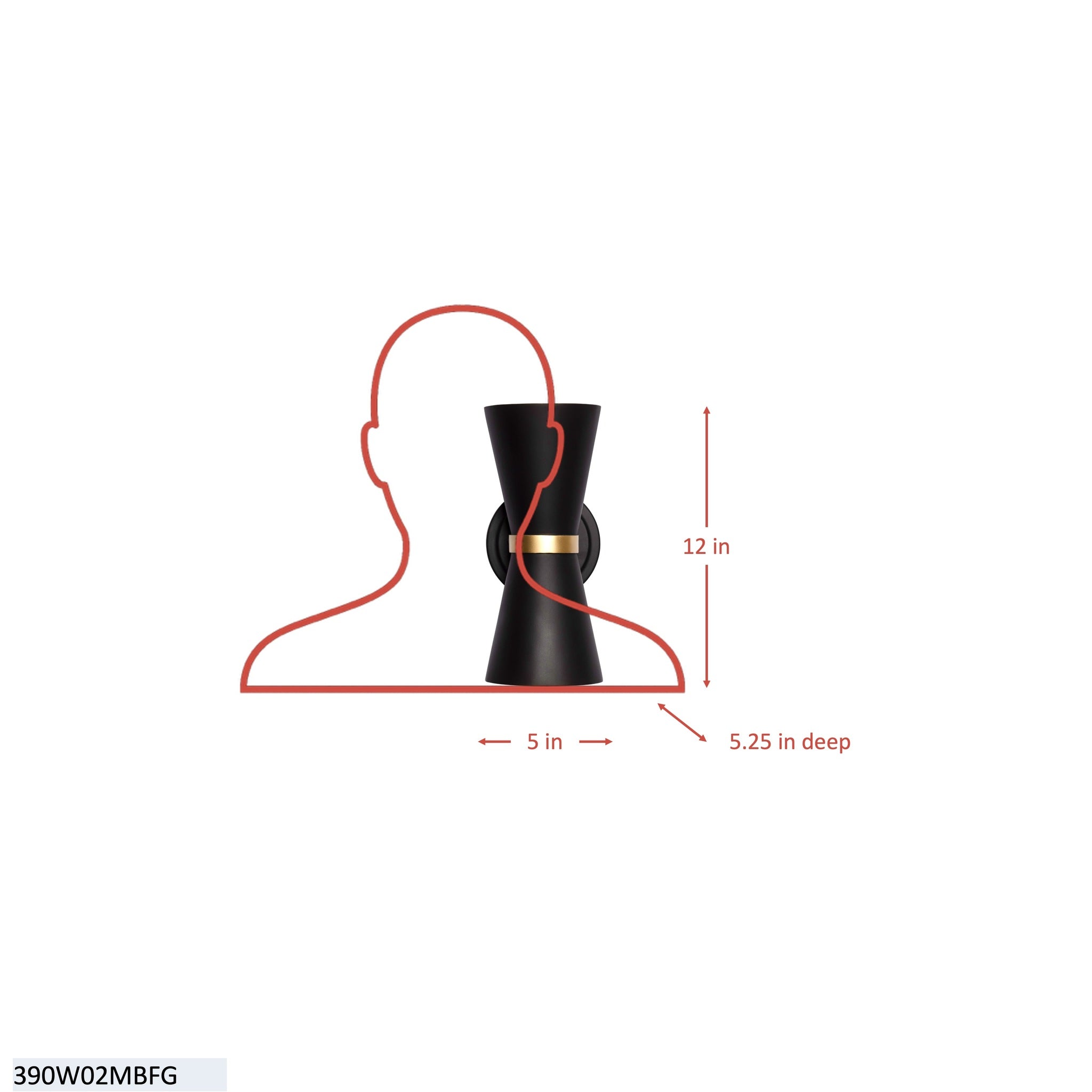 Mad Hatter 2 Light Sconce - Matte Black/French Gold
