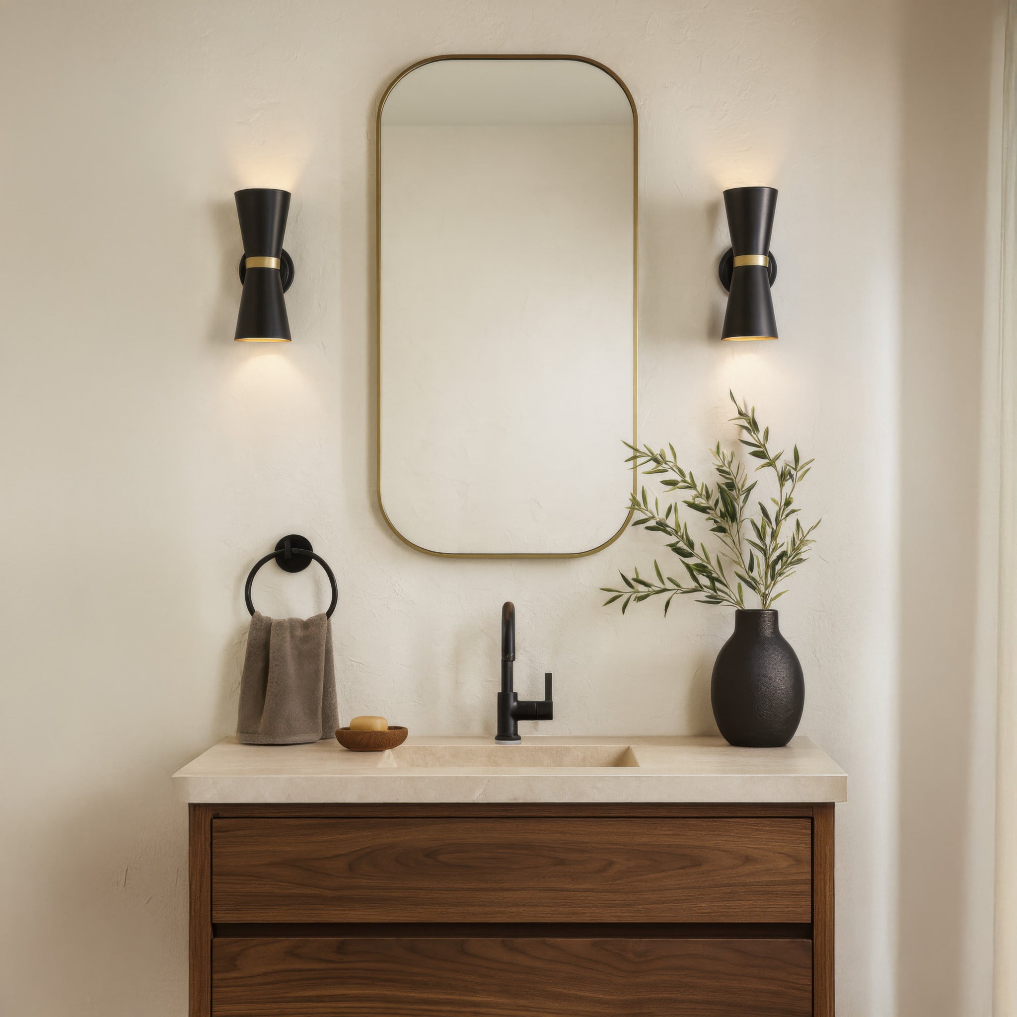 Mad Hatter 2 Light Sconce - Matte Black/French Gold
