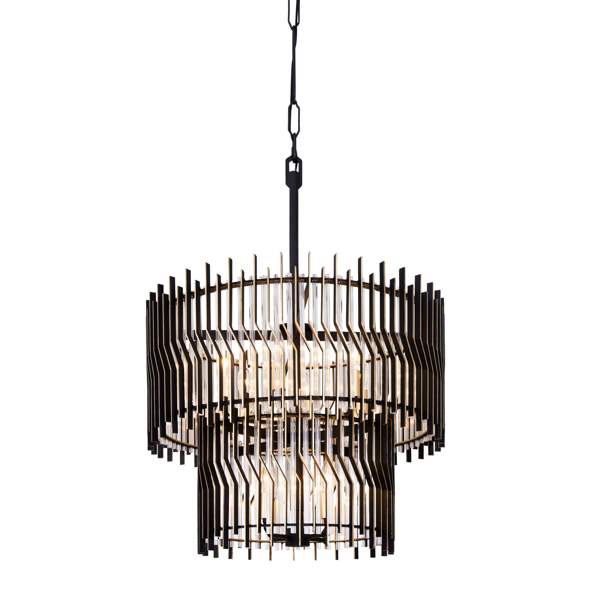 Park Row 10 Light 2-Tier Chandelier - Matte Black/French Gold