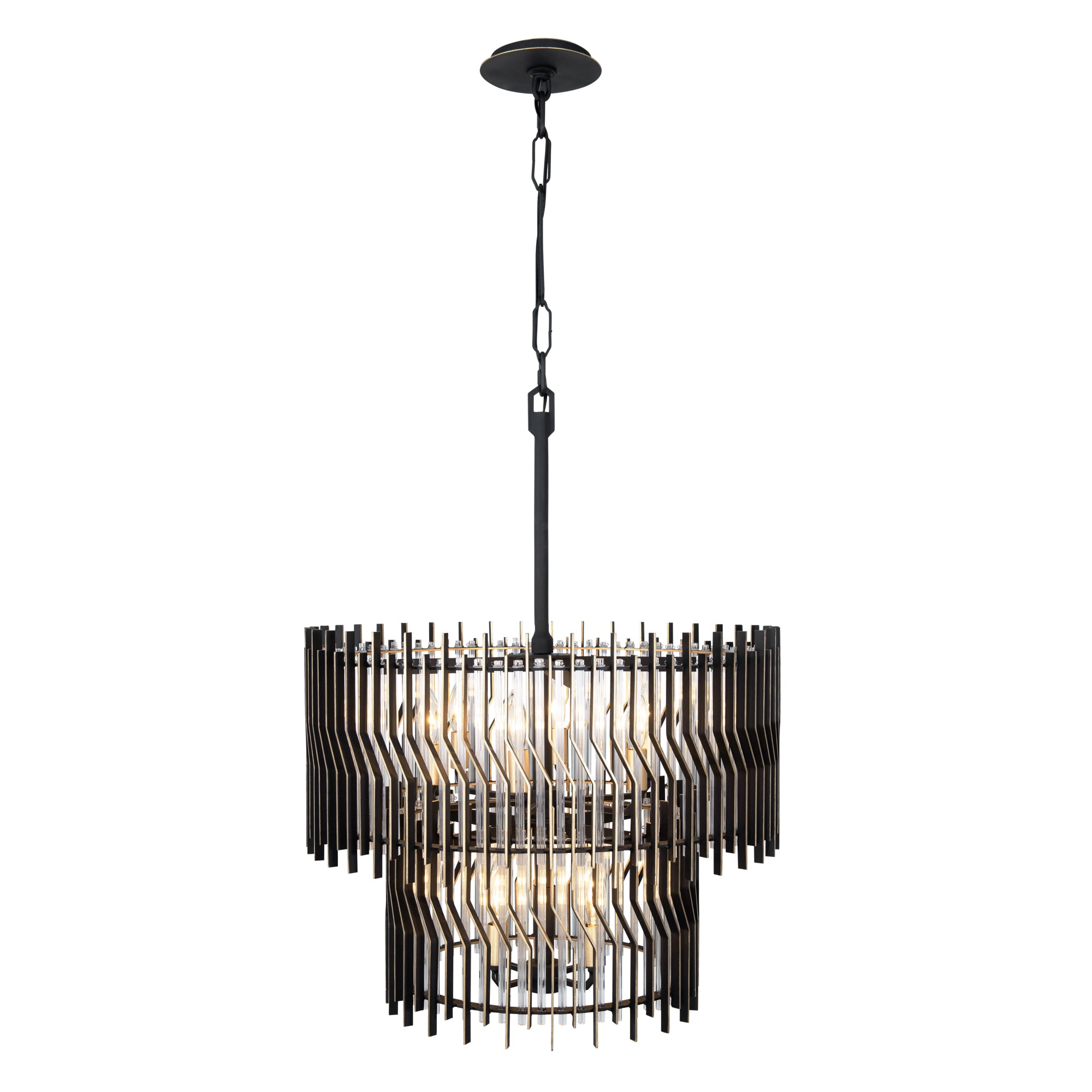 Park Row 10 Light 2-Tier Chandelier - Matte Black/French Gold