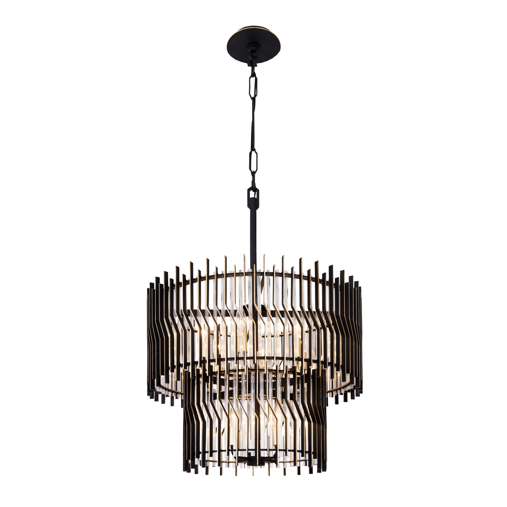 Park Row 10 Light 2-Tier Chandelier - Matte Black/French Gold